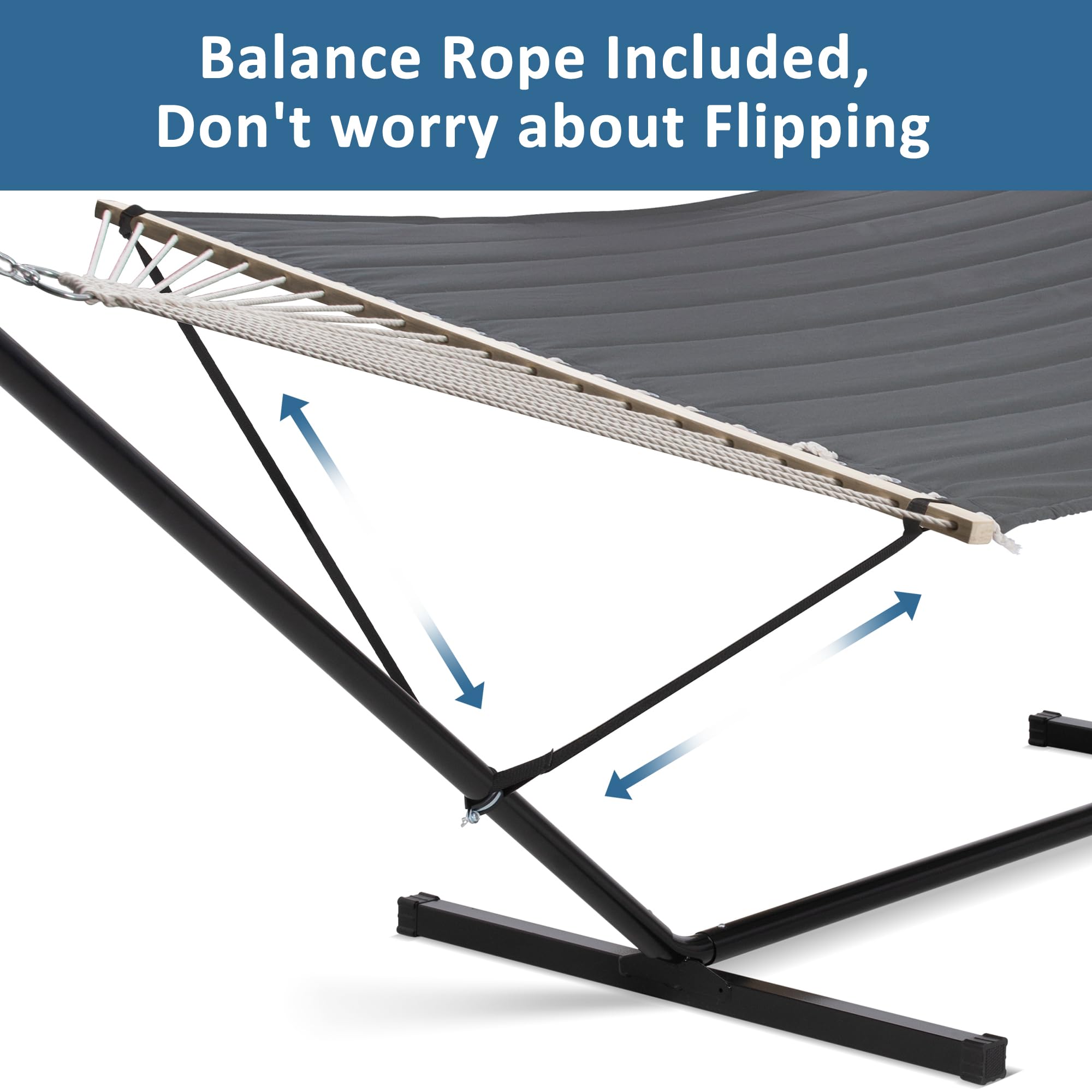 SUNCREAT 2 Person Hammock with Stand - Heavy Duty Portable Outdoor Hammock for Backyard, Camping & Beach - 475 lbs Capacity - Dark Grey - Perfect for Relaxing, Lounging & Picnics