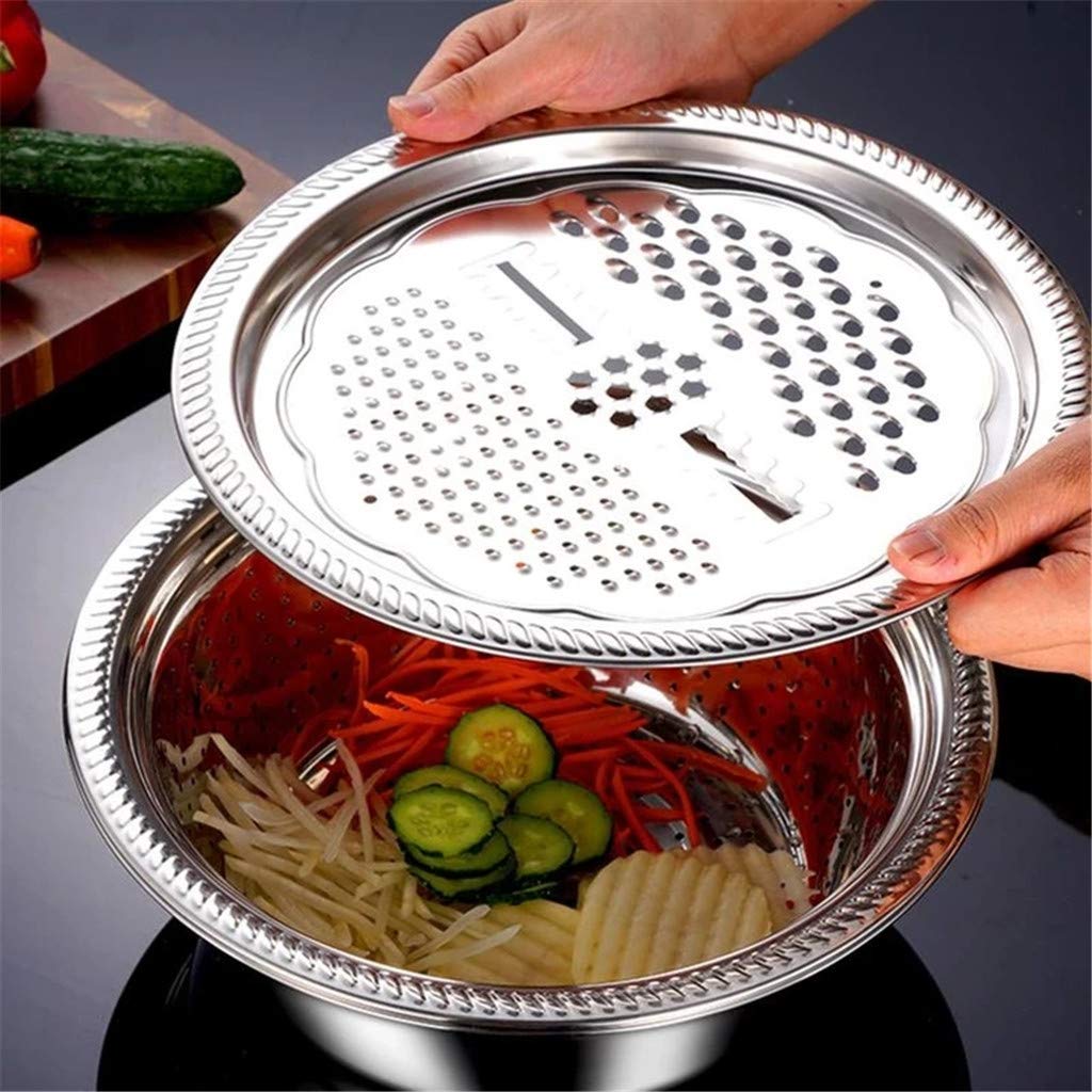 Premium 3-in-1 Stainless Steel Kitchen Grater with Drain Basket - Handheld Vegetable Cutter, Julienne Grater & Salad Bowl - Multipurpose Food Strainer & Colander (10 Inch) - Perfect for Meal Prep, Salad Making & Healthy Cooking