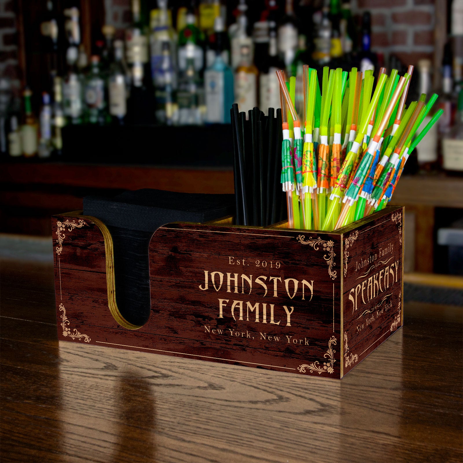 Customizable Bar Top Napkin Holder - Speakeasy Style Organizer for Cocktail Napkins & Drink Accessories | Perfect for Home Bars, Restaurants & Party Hosting