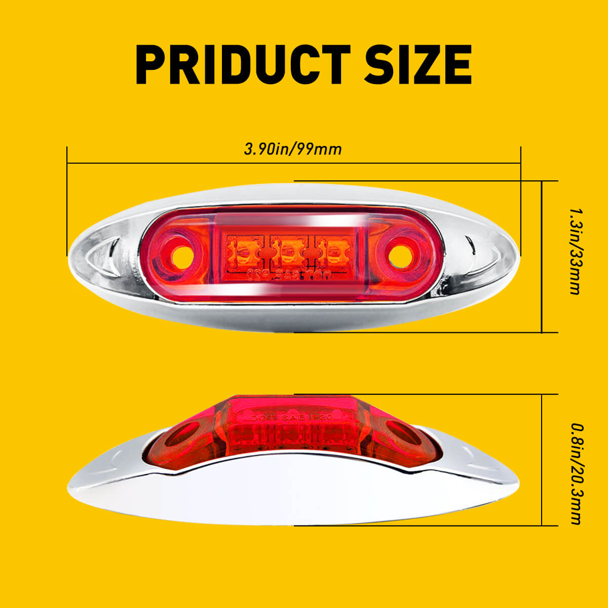 10Pcs 3 LED 3.9 Inch Oval Side Marker Lights with Chrome Bezel - Waterproof 12V Clearance Lights for Trucks & Trailers - Perfect for Night Driving, Off-Roading & Vehicle Safety
