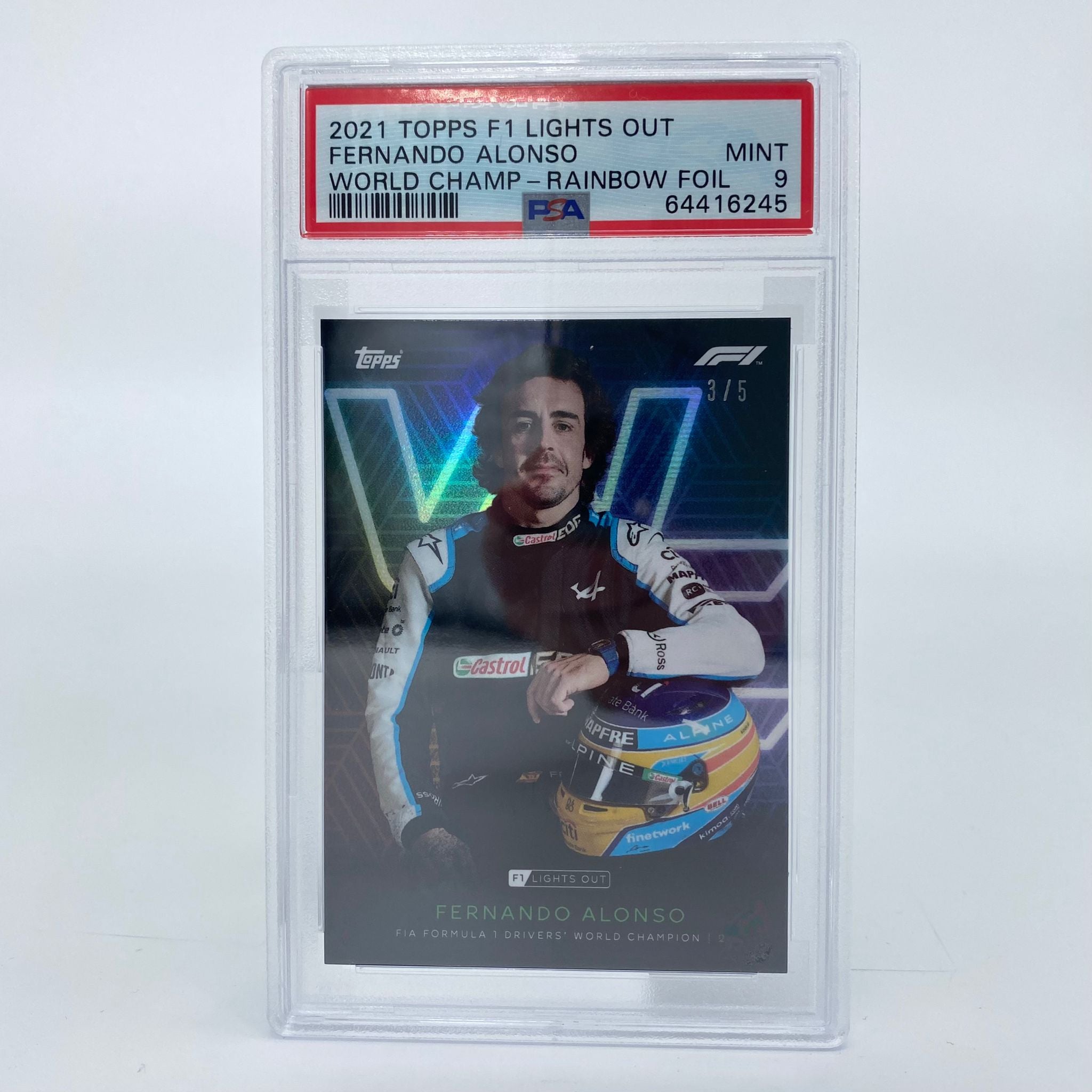 PSA 9 Graded Fernando Alonso 3/5 Drivers World Champion Trading Card - Perfect for Collectors, Sports Memorabilia Enthusiasts & Formula 1 Fans