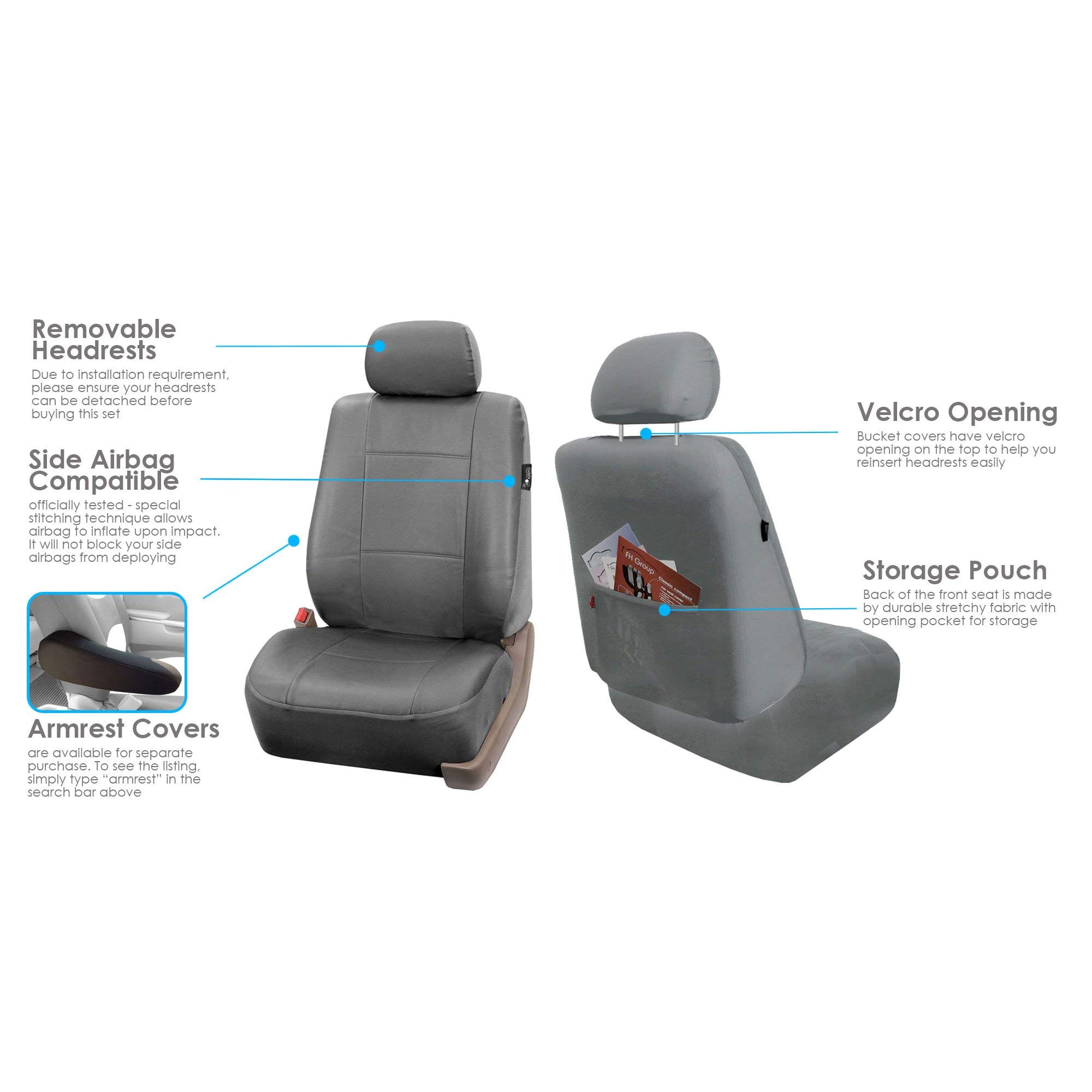 Premium PU Leather Car Seat Covers Full Set - Solid Gray Universal Fit for Small Cars, Trucks & SUVs | Airbag Compatible Split Bench Design | Tan Interior Accessories for Comfort & Style | Perfect for Daily Commute, Road Trips & Vehicle Protection