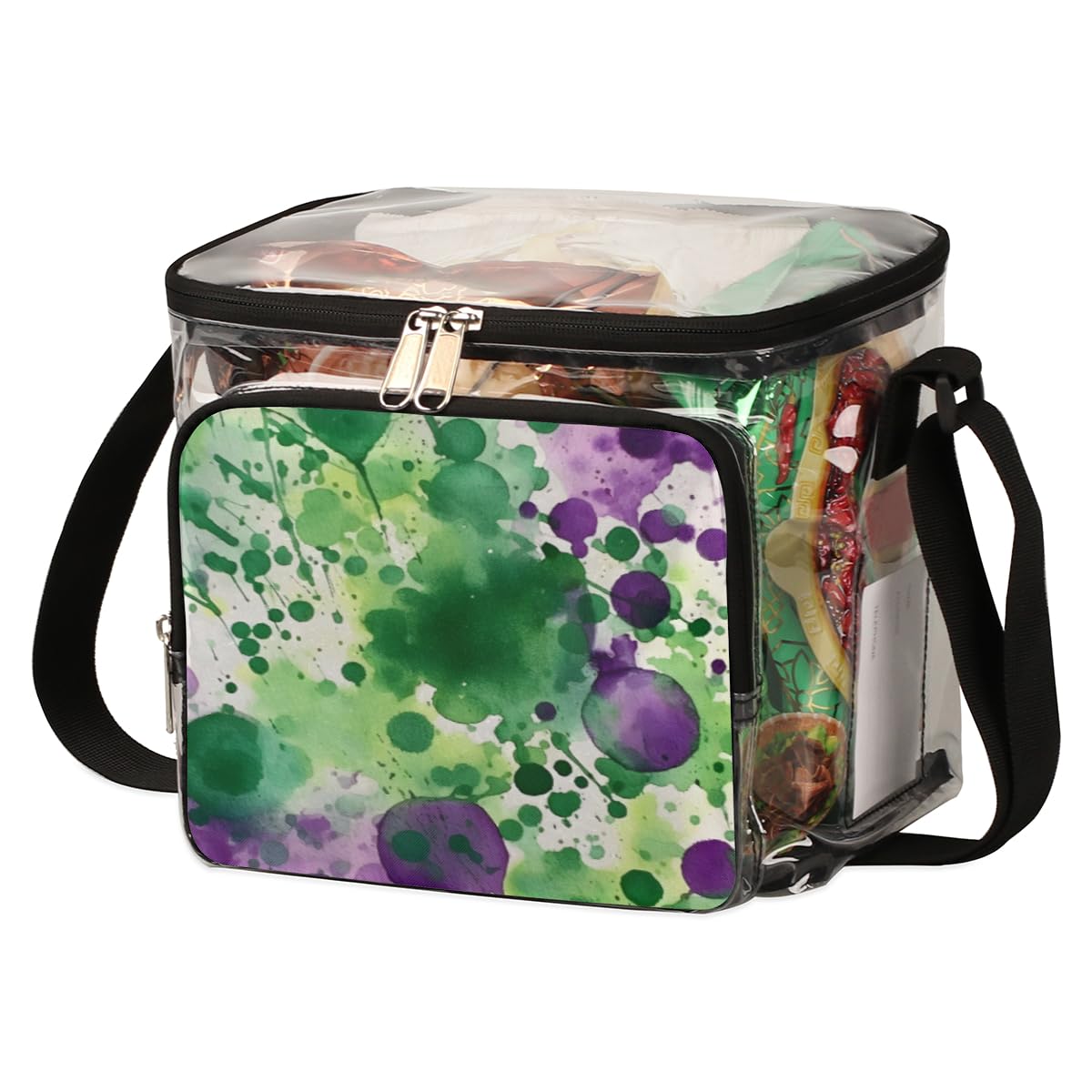 GzLeyigou Colorful Ink Splash Transparent Tote Bag - Purple & Green Crossbody Shoulder Bag for Lunch, Outdoor, Travel, Picnic, Concerts & Sports Events | Stadium Approved Clear Purse for Women, Beach, Shopping & Daily Use
