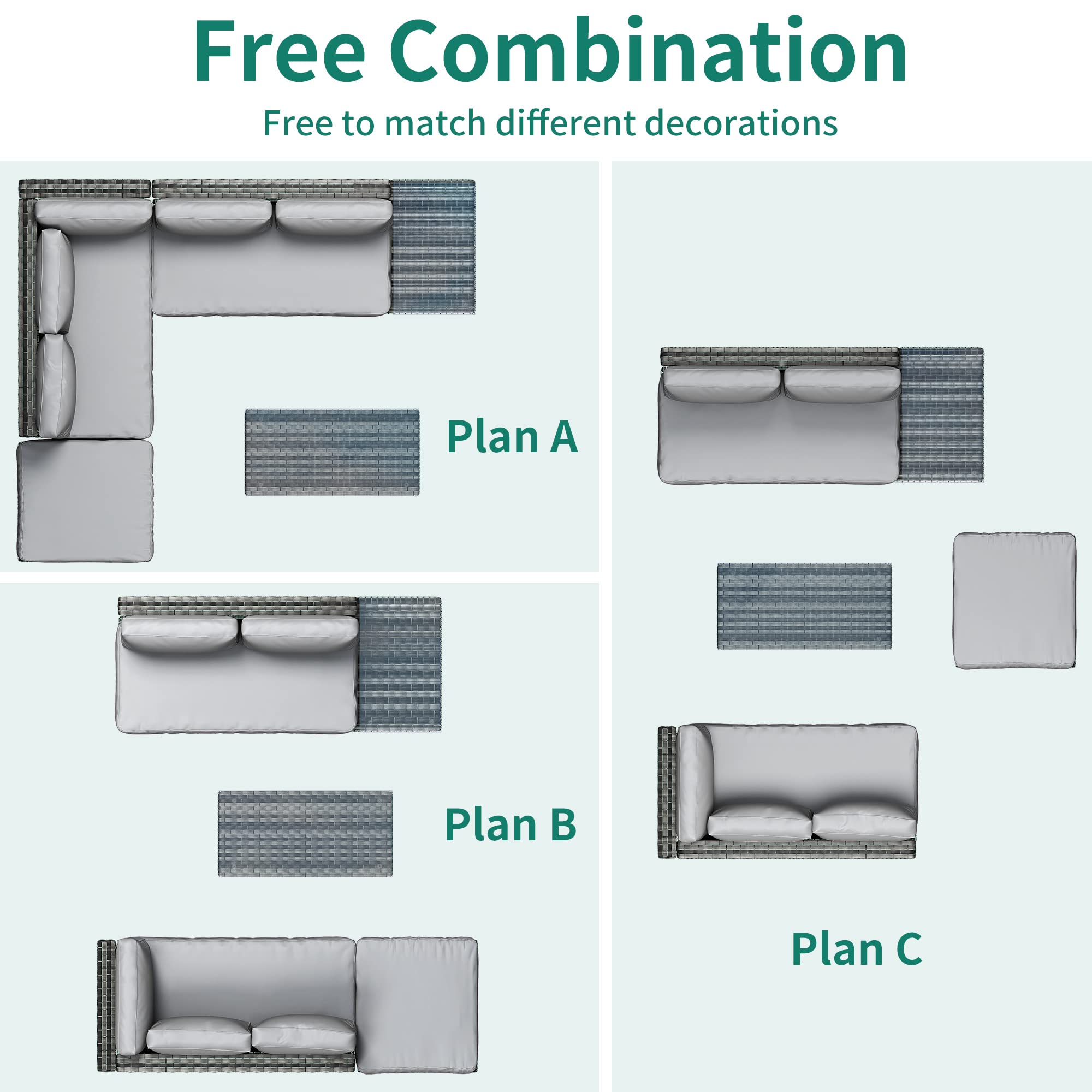 YITAHOME 4-Piece Outdoor Patio Furniture Set, PE Rattan L-Shaped Sectional Sofa with Coffee Table & Cushions - Grey Wicker Conversation Set for Backyard, Poolside, Porch - Perfect for Relaxing, Entertaining & Lounging
