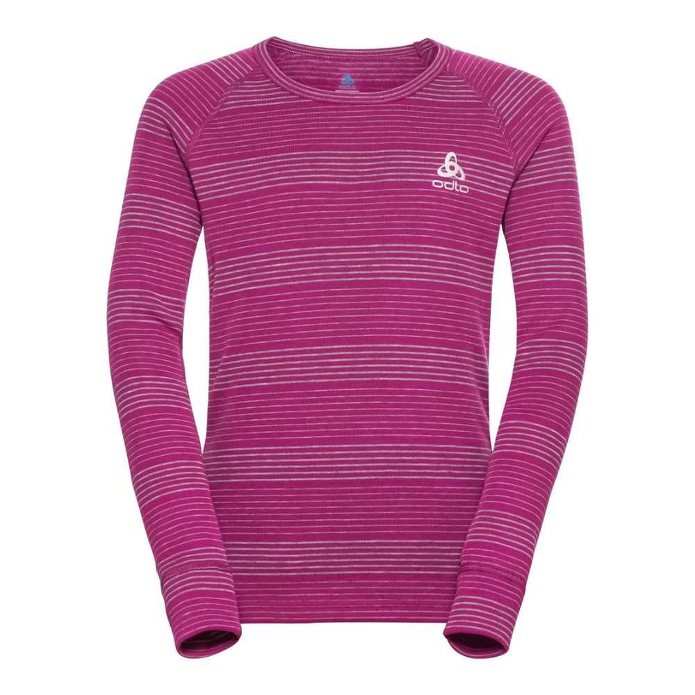 Odlo Kids Base Layer Set - Active Warm Thermal Underwear for Boys & Girls - Steel Grey / Festival Fuchsia - Perfect for Winter Sports, Skiing, and Outdoor Activities