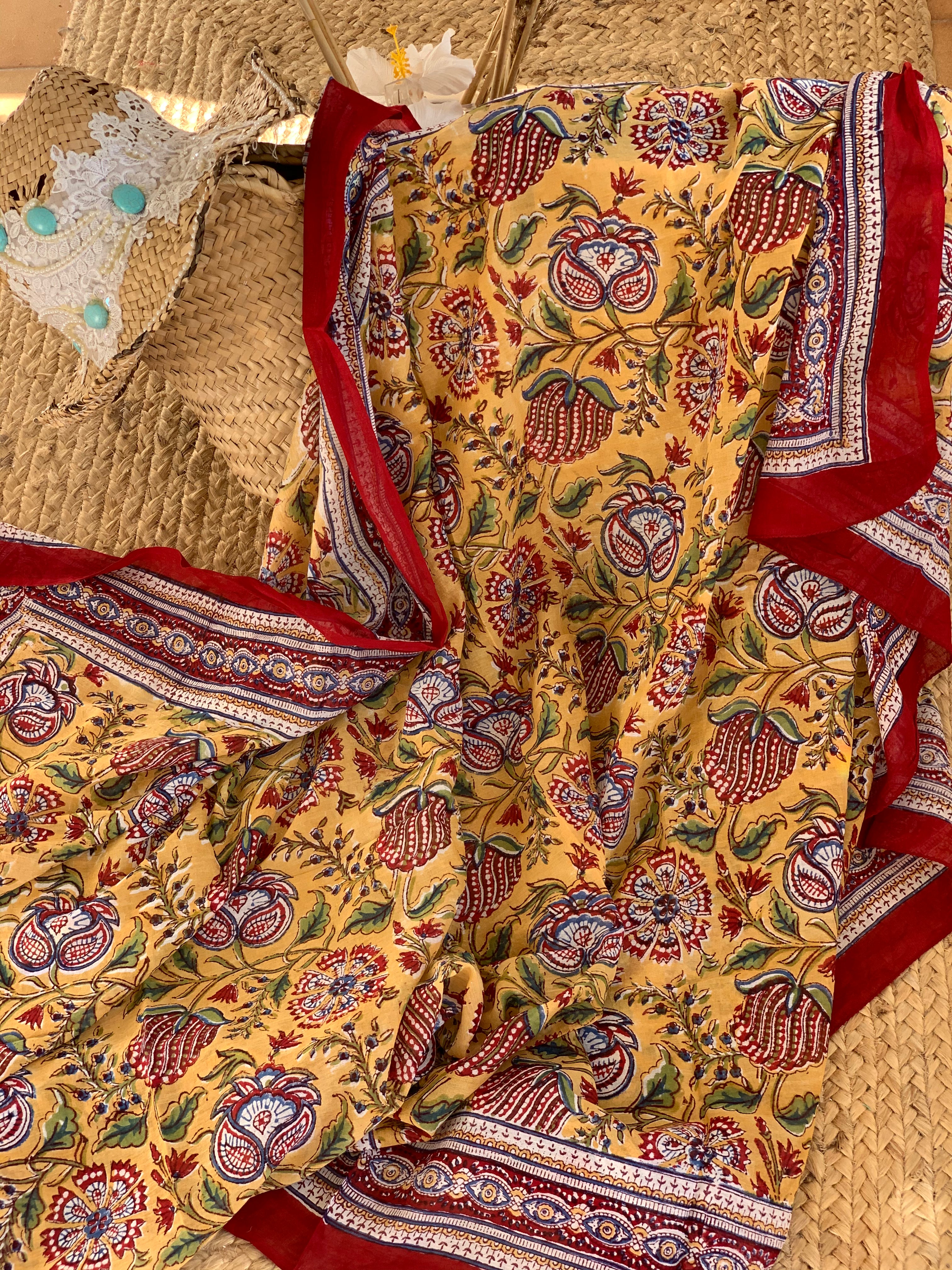 Stylish Block Print Cotton Sarong Pareo Shawl - New Collection for Beach, Pool & Summer Fashion