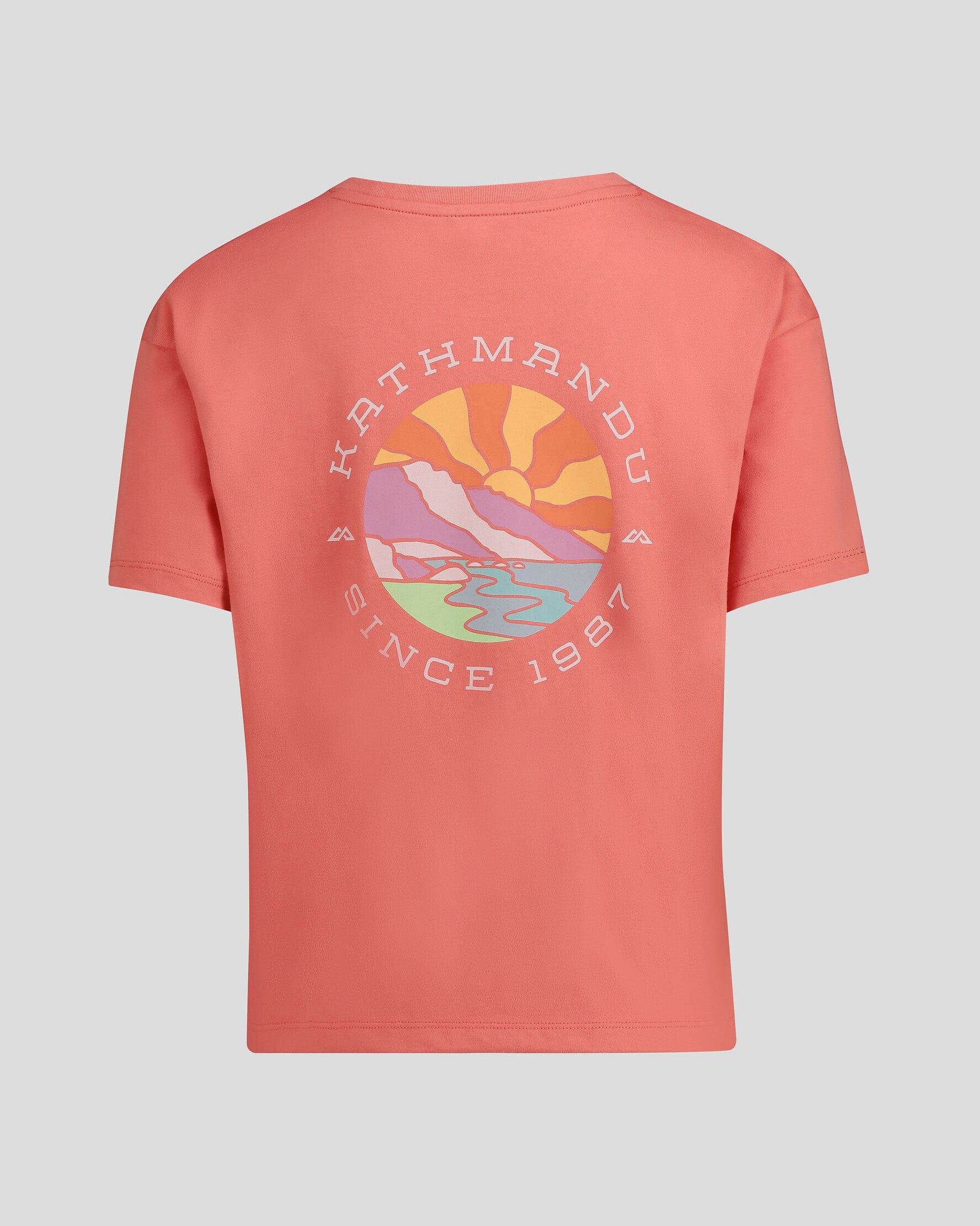 Women's Kathmandu Logo Sunburst Organic Cotton T-Shirt - Eco-Friendly Casual Tee for Outdoor Adventures & Everyday Wear