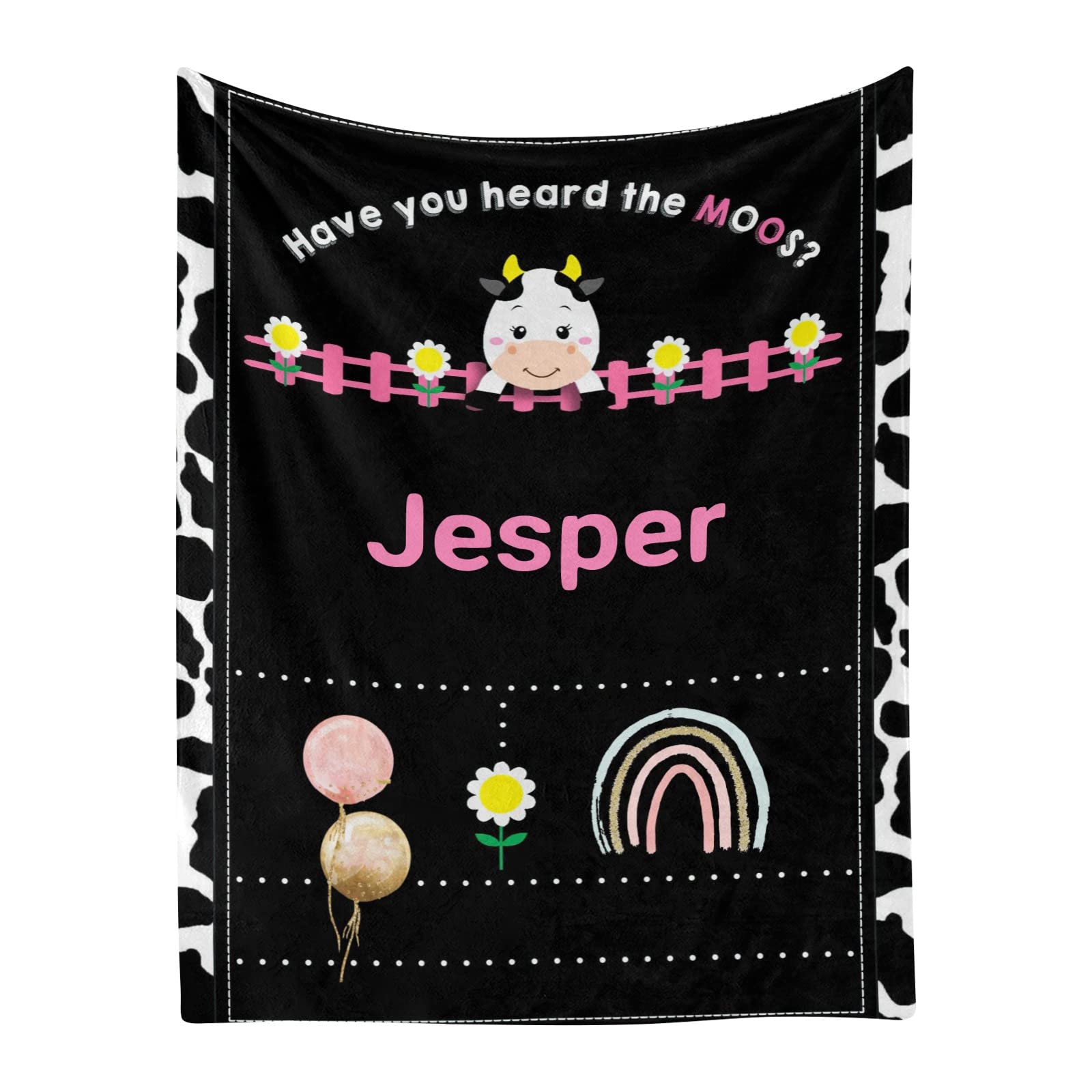 Personalized Cow Fleece Blanket with Name - Super Soft & Cozy Custom Throw Blanket 60x80 Inch - Perfect for Wedding, Birthday Gifts, Bed, Sofa & Nursery Decor
