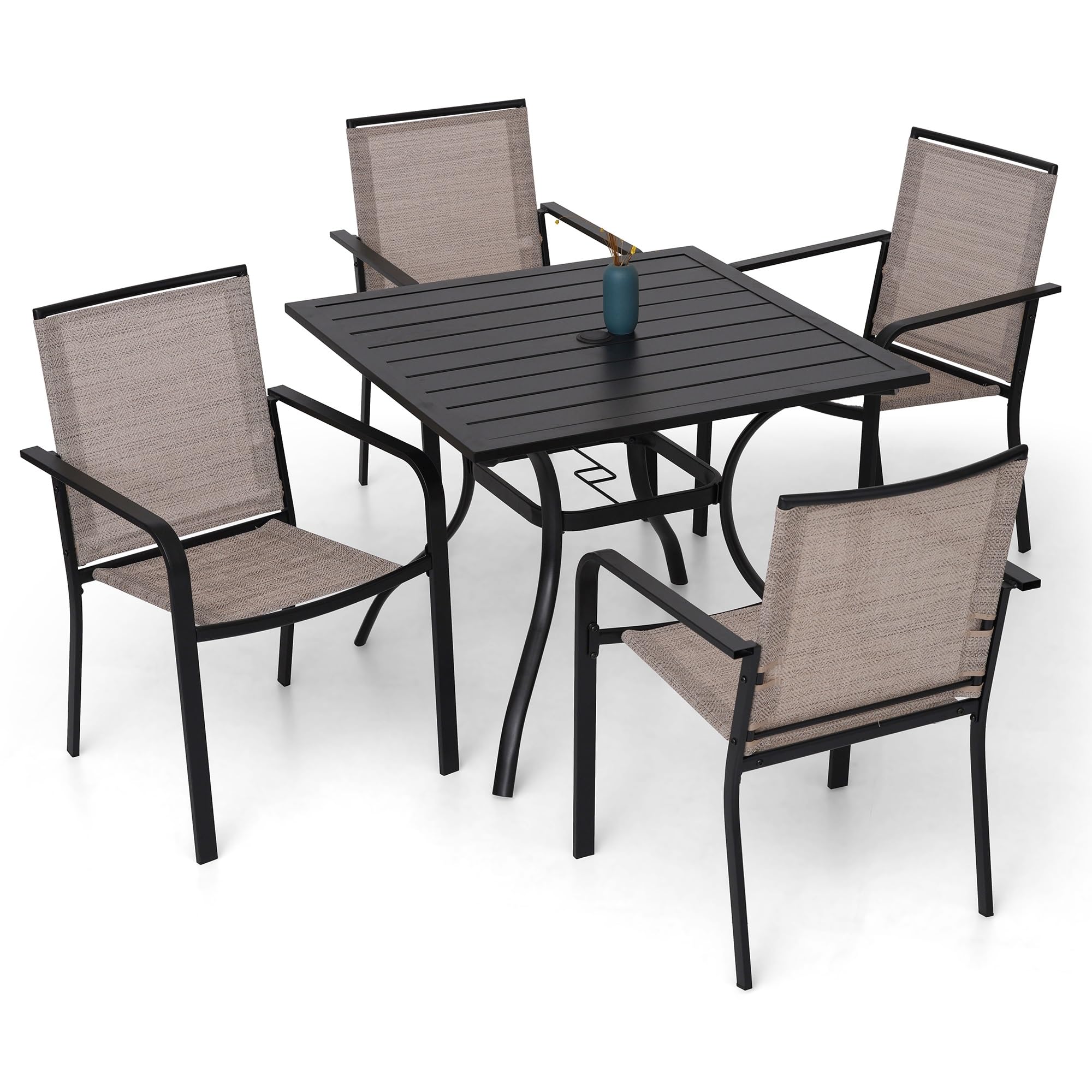 Anumutig 5-Piece Outdoor Dining Set - 35'' Square Table with 4 Stackable Patio Chairs, All-Weather Wicker Furniture in Beige Gray - Perfect for Backyard, Patio, Garden & Poolside Dining