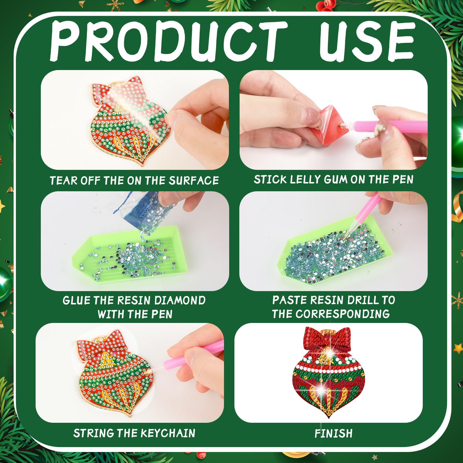 Diamond Painting Keychain Kit - 20 Pcs Christmas Ball Ornaments with Tools for DIY Crafts | Holiday Decor, Kids Activities & Gift Making
