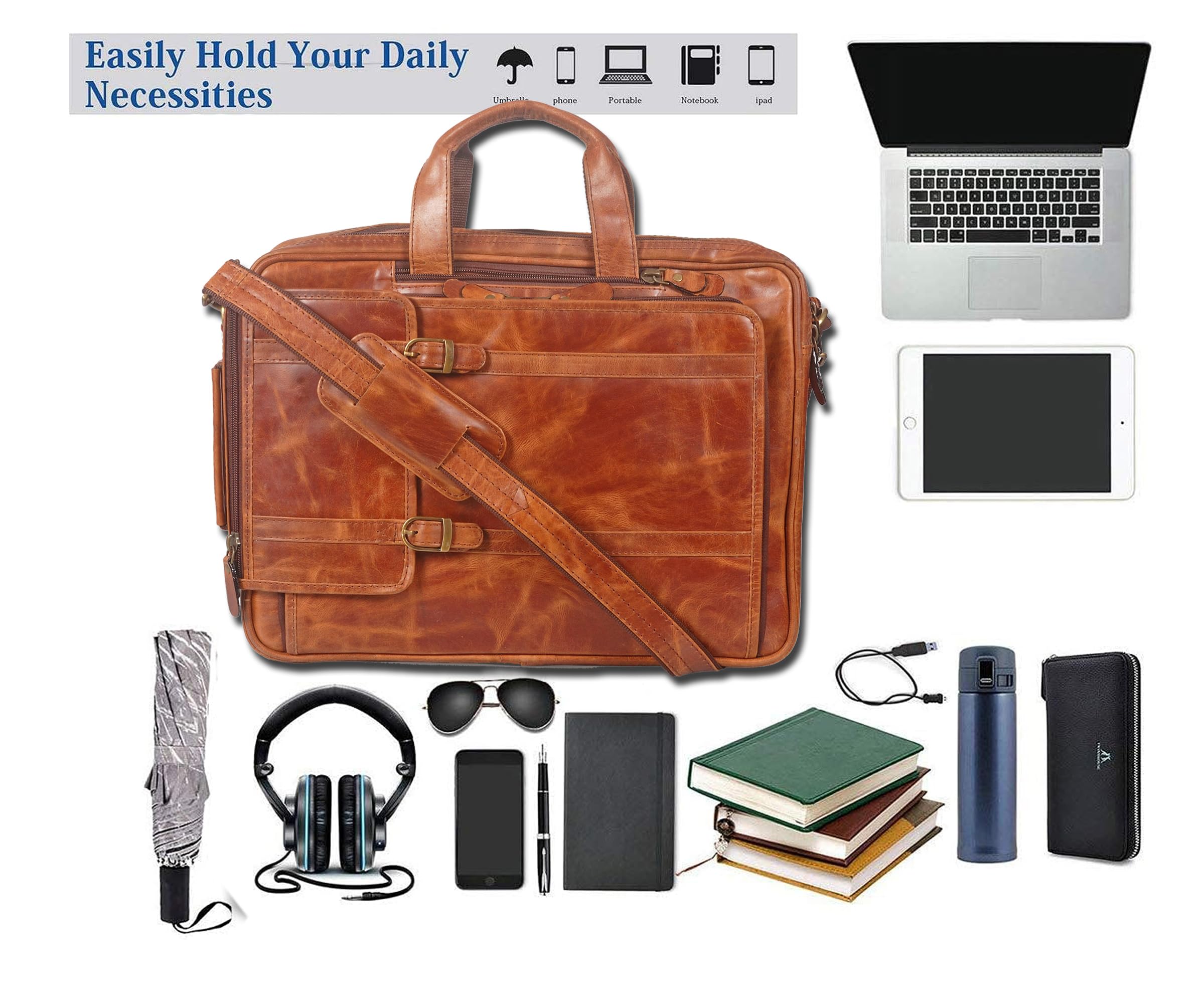 GATUDI Leather Convertible Backpack - Unisex Laptop Briefcase, Crossbody Shoulder Bag for Business, Office & School - Stylish & Durable Daypack for Work, Travel & Daily Use
