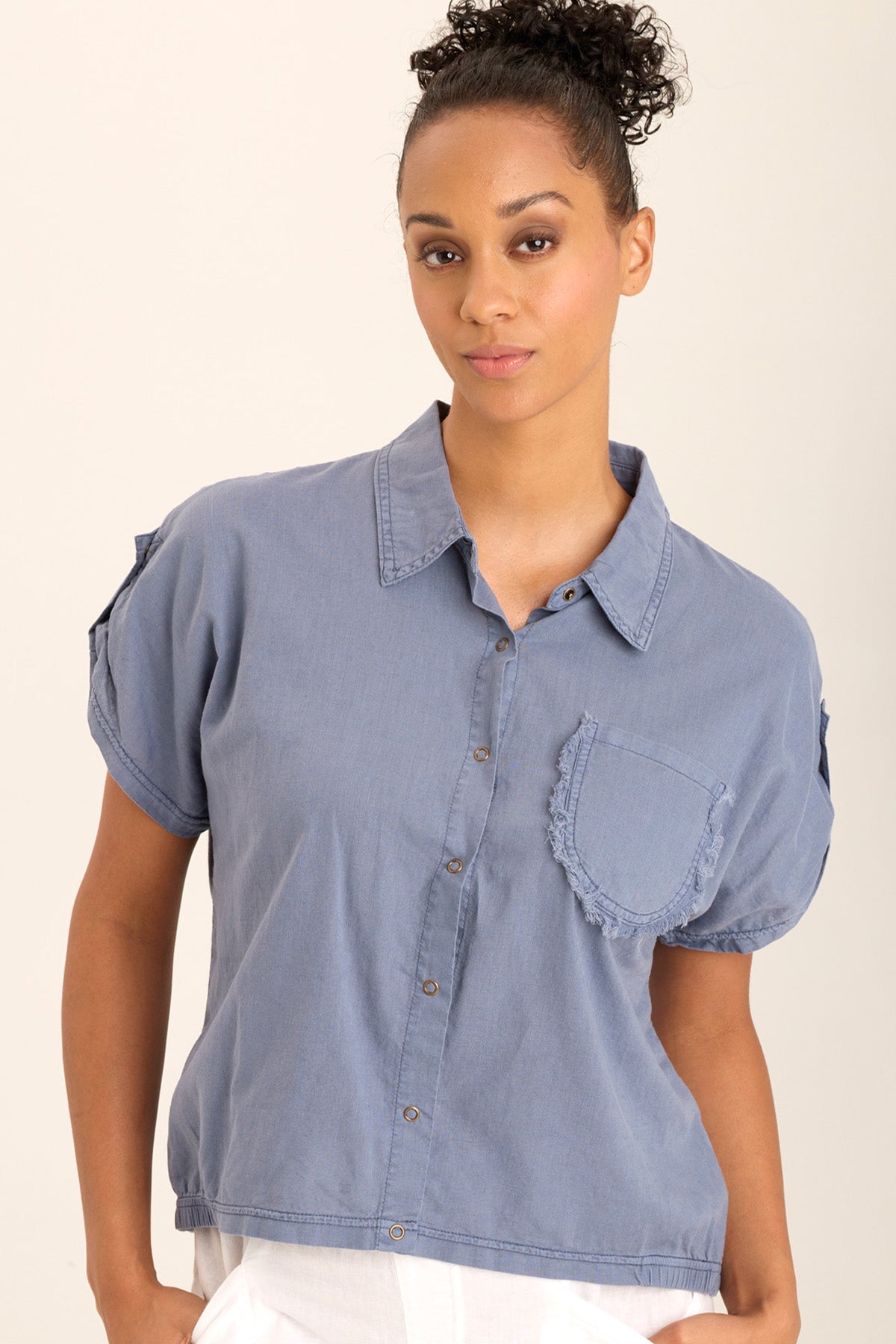 Abner Women's Linen & Jersey Button Up Shirt - Casual Long Sleeve Blouse for Work, Travel & Everyday Wear