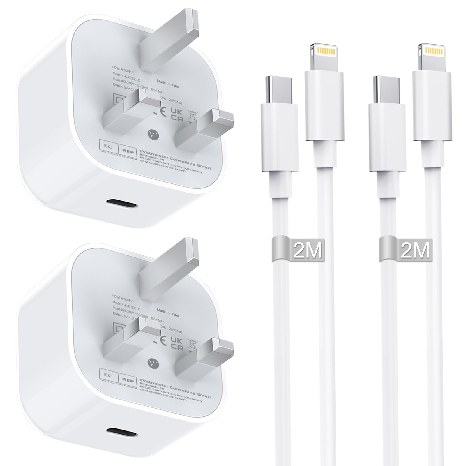 **20W MFi Certified iPhone Fast Charger Plug & 2M Cable (2-Pack) - USB C Power Adapter for iPhone 14/13/12/11 Pro Max/Mini/XS/X/8/SE - Fast Charging at Home, Office & Travel**