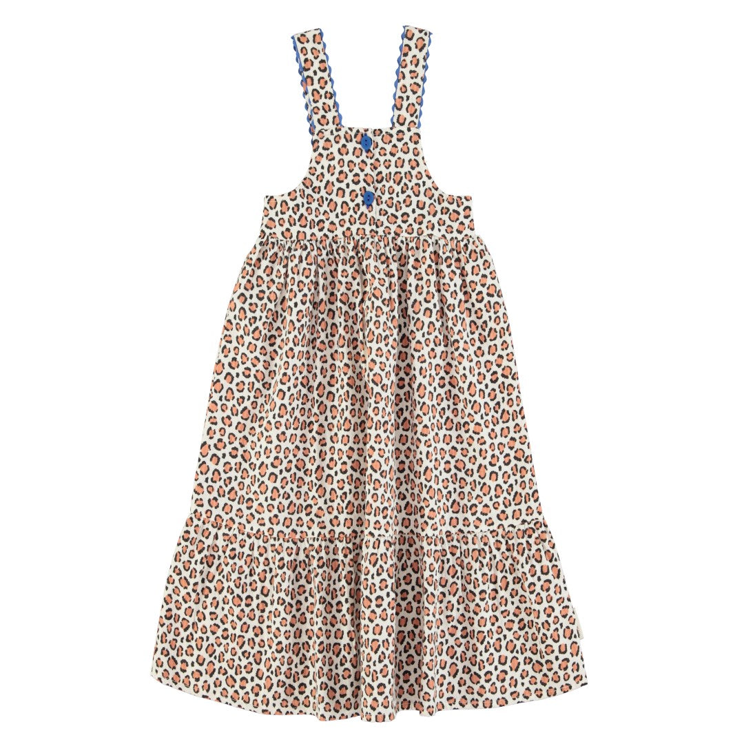 Piupiuchick Women's Ecru Animal Print Long Layered Dress - Elegant Boho Style for Casual Outings, Date Nights & Summer Vacations