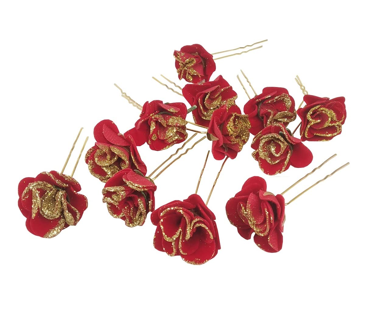 12Pcs Rose Gold Pearl Hair Pins - U-Shaped Bridal Bun Pins for Wedding, Salon & Party Hairstyles - Floral Design Hair Accessories (9cm)