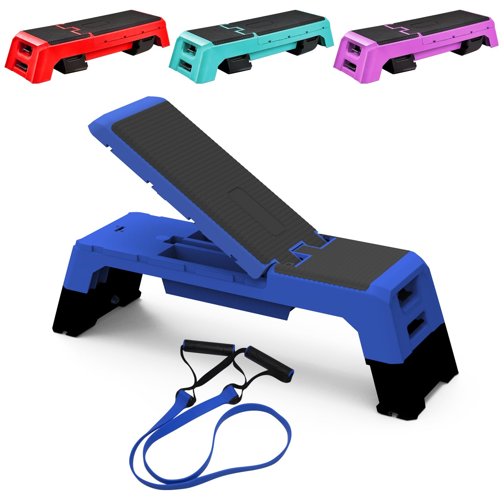 Multifunctional Step Platform Aerobic Stepper with Resistance Bands - Adjustable Cardio Workout Equipment for Home Gym | Perfect for HIIT, Strength Training & Aerobic Exercises