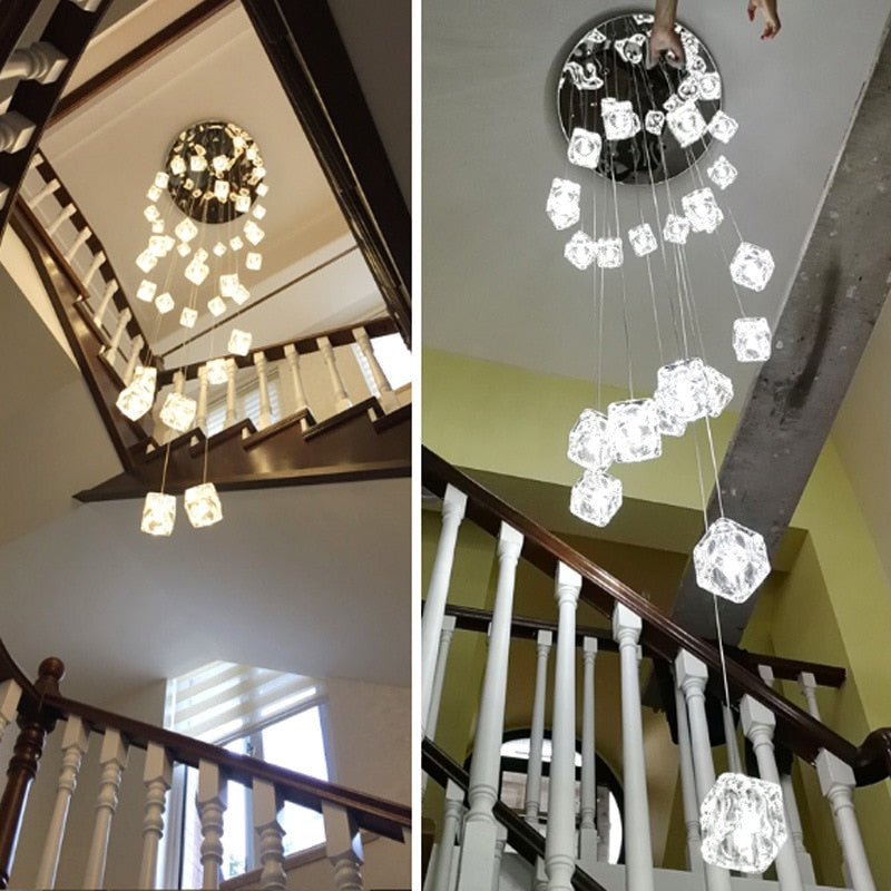 Square Crystal Cubes Chandelier - Modern Luxury Ceiling Light Fixture for Dining Room, Living Room & Bedroom Decor