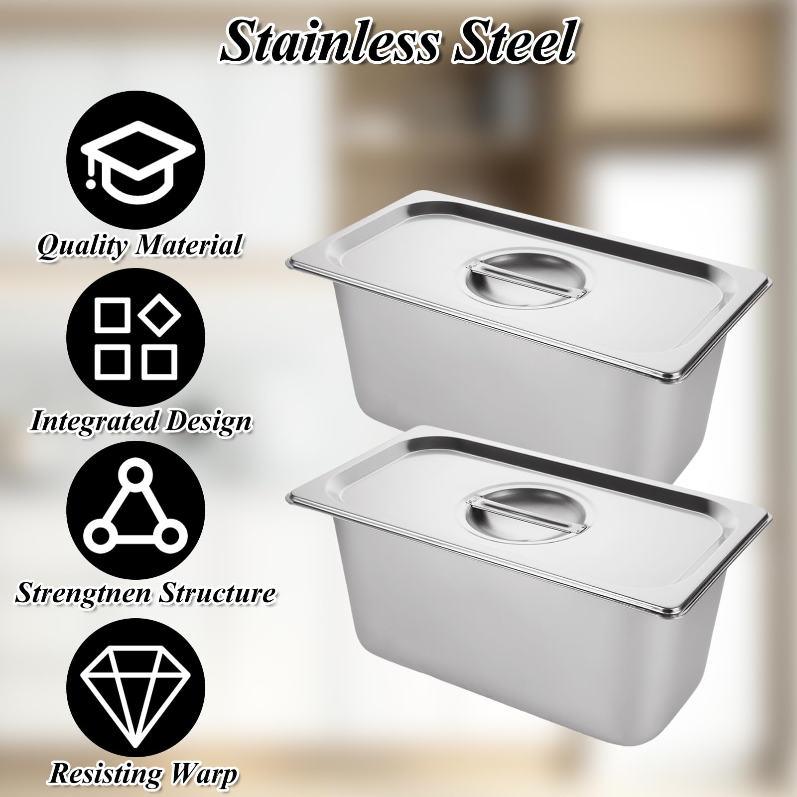 LANIAKEA 2-Pack 1/3 Size Stainless Steel Steam Table Pans with Lids - 6 Inch Deep Commercial Food Pans for Restaurants, Catering, Buffets & Party Serving | Durable Hotel Pans for Food Storage, Warming & Display