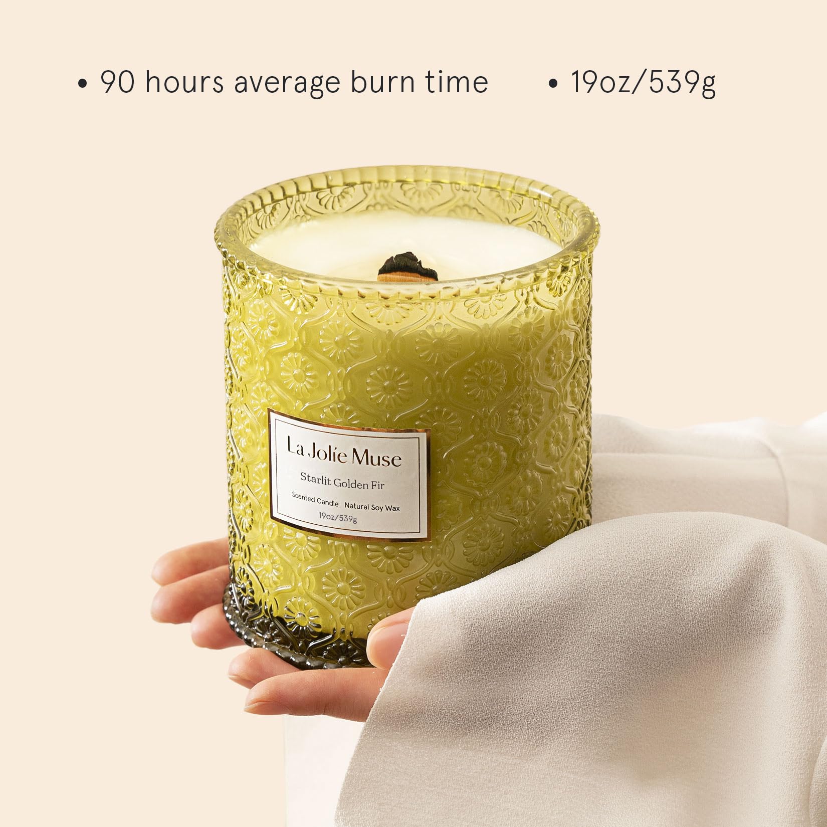 LA JOLIE MUSE Fir & Cedarwood Scented Candle - 19oz Large Wood Wicked Candle with Long Burning Time, Holiday Home Fragrance Gift for Women & Men - Perfect for Christmas Decor, Cozy Evenings & Relaxation