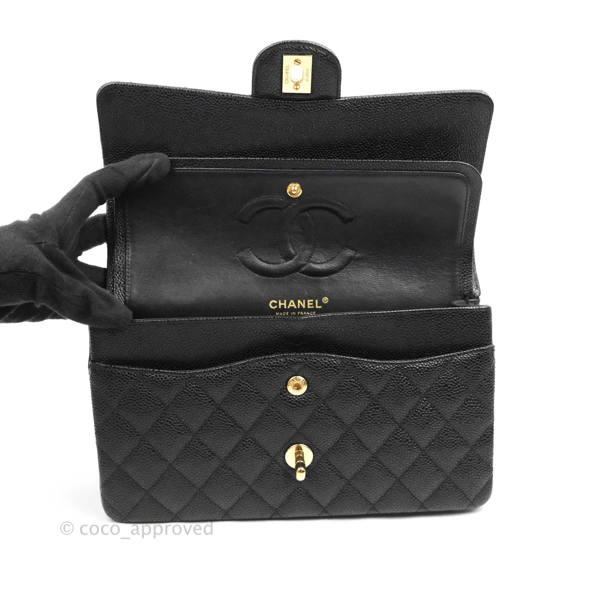 Chanel Classic M/L Medium Double Flap Bag in Black Caviar Leather with 24K Gold Hardware - Luxury Handbag for Women, Perfect for Evening Events & Special Occasions