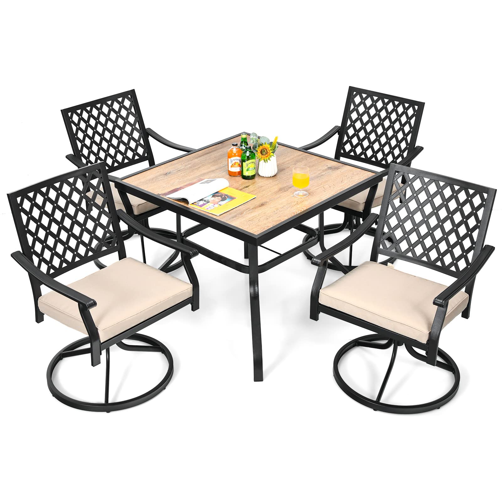 Giantex Outdoor Square Bistro Table - Rustproof Steel Frame Patio Dining Table for Yard, Porch & Deck - Easy Assembly Garden Furniture for BBQ, Picnic & Outdoor Entertaining