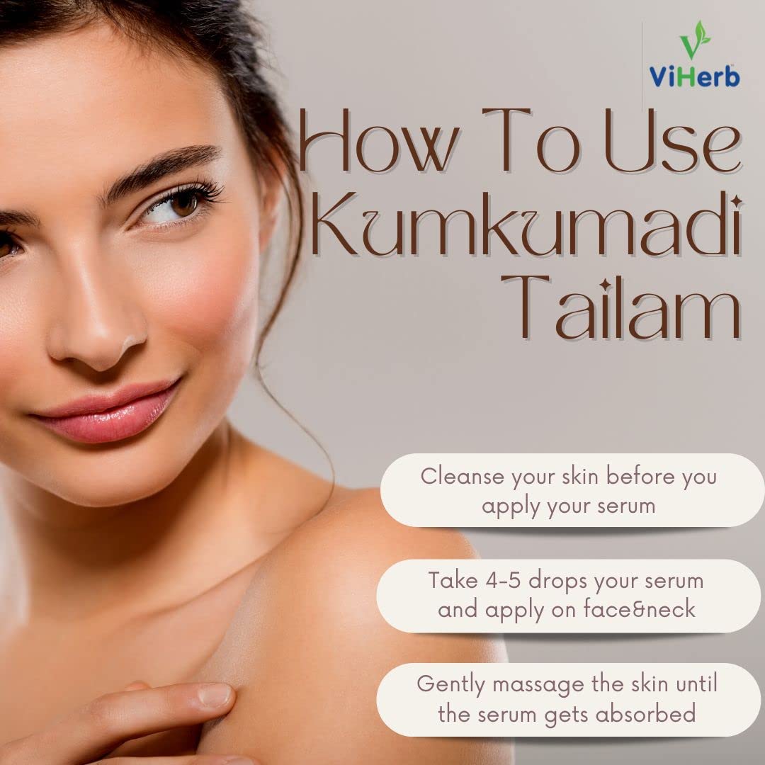Viherb Kumkumadi Tailam Serum for Brightening & Glowing Skin | Reduces Wrinkles, Hyperpigmentation & Dark Circles | Anti-Aging Face Serum with Fine Line & Sun Damage Correction (30ml) | Perfect for Nighttime Skincare Routine & Daily Radiance Boost