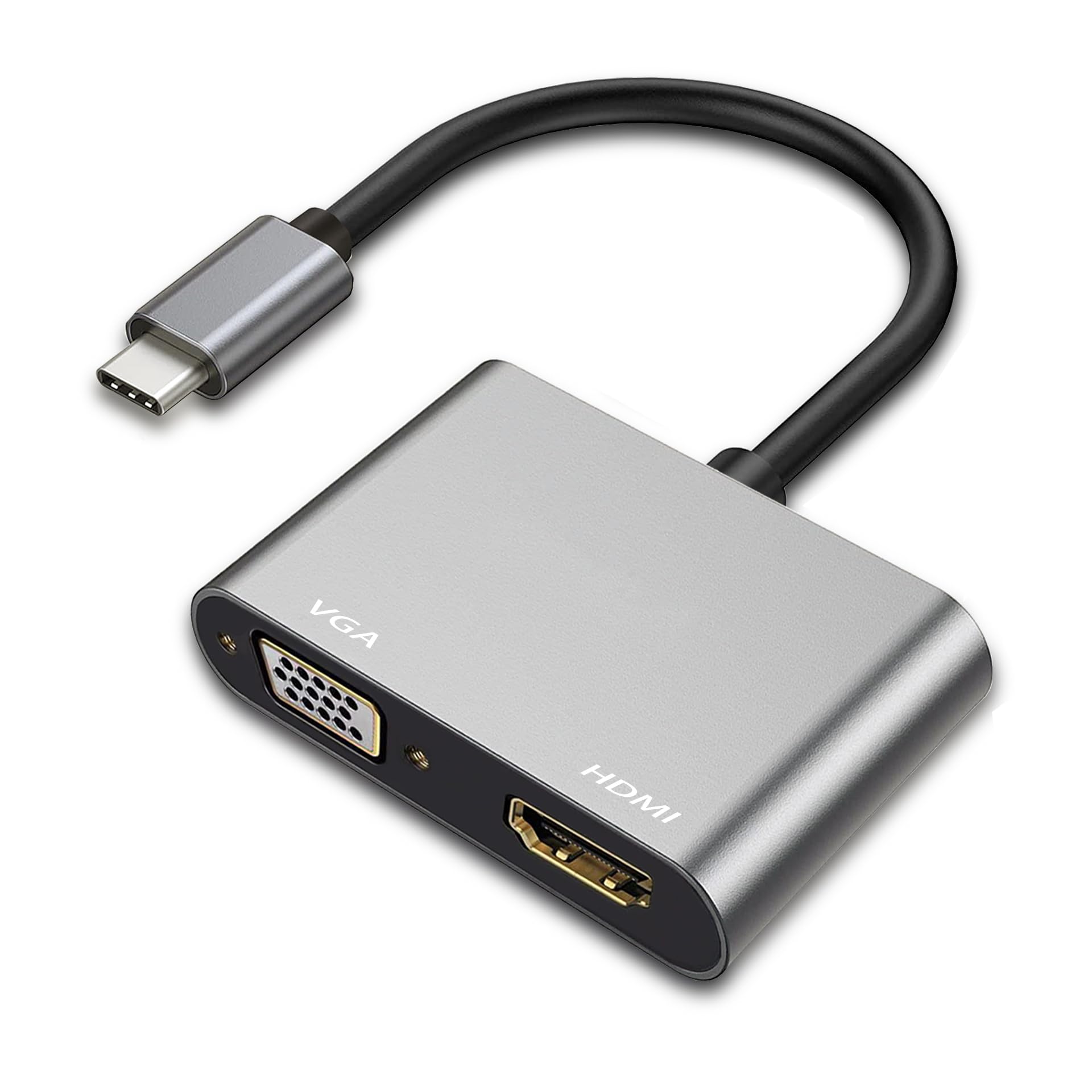 USB C to HDMI VGA Adapter - Dual Monitor Dongle for MacBook Pro/Air, Chromebook, Windows Laptops - 2-in-1 USB-C Hub with Fast Charging & 4K Output - Perfect for Home Office, Gaming & Multi-Screen Workstations