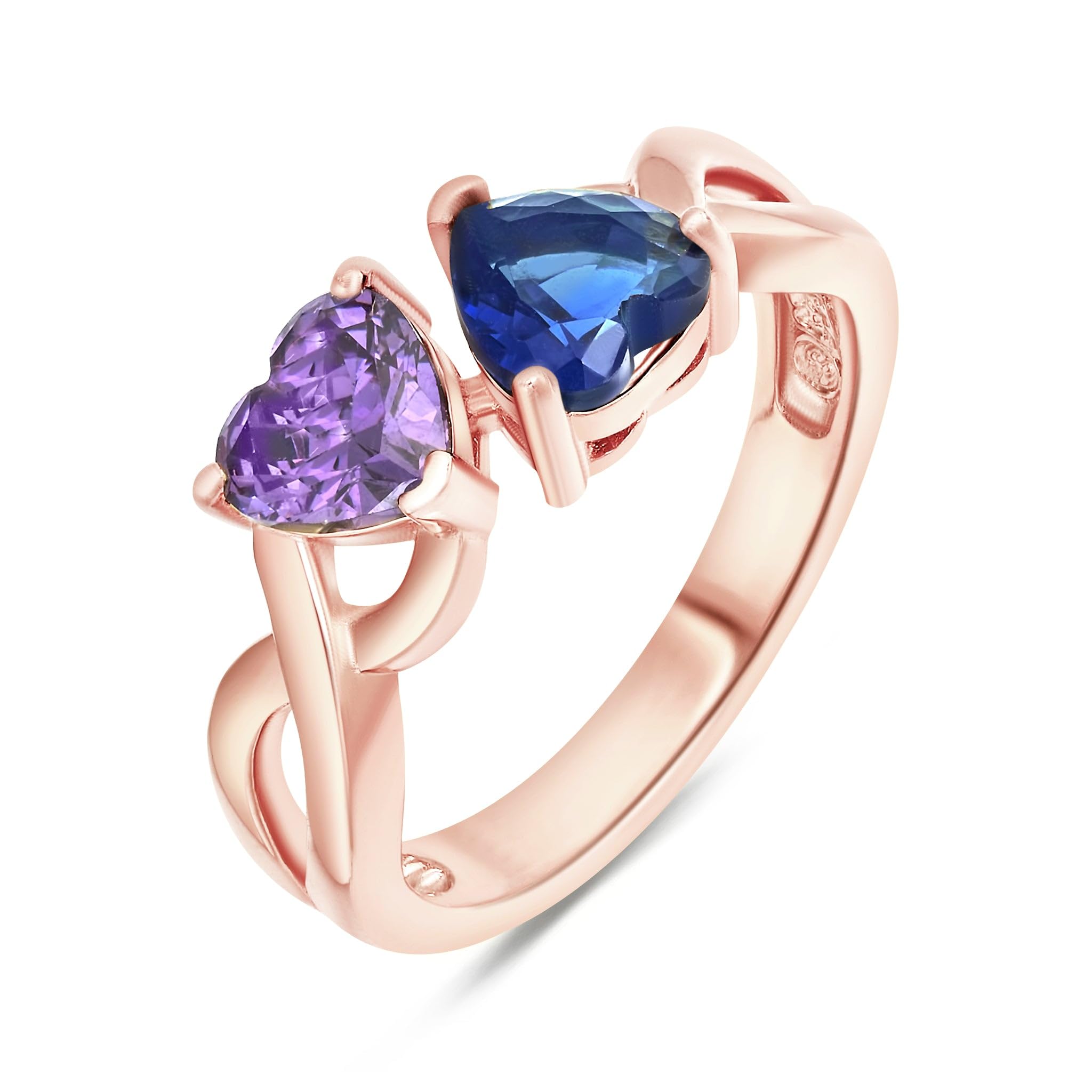 EVE'S ADDICTION Rose Gold Birthstone Ring - Personalized 2 Heart Birthstone Infinity Ring - Mother's Day Gift for Mom - Perfect for Anniversaries, Valentine's Day & Special Occasions
