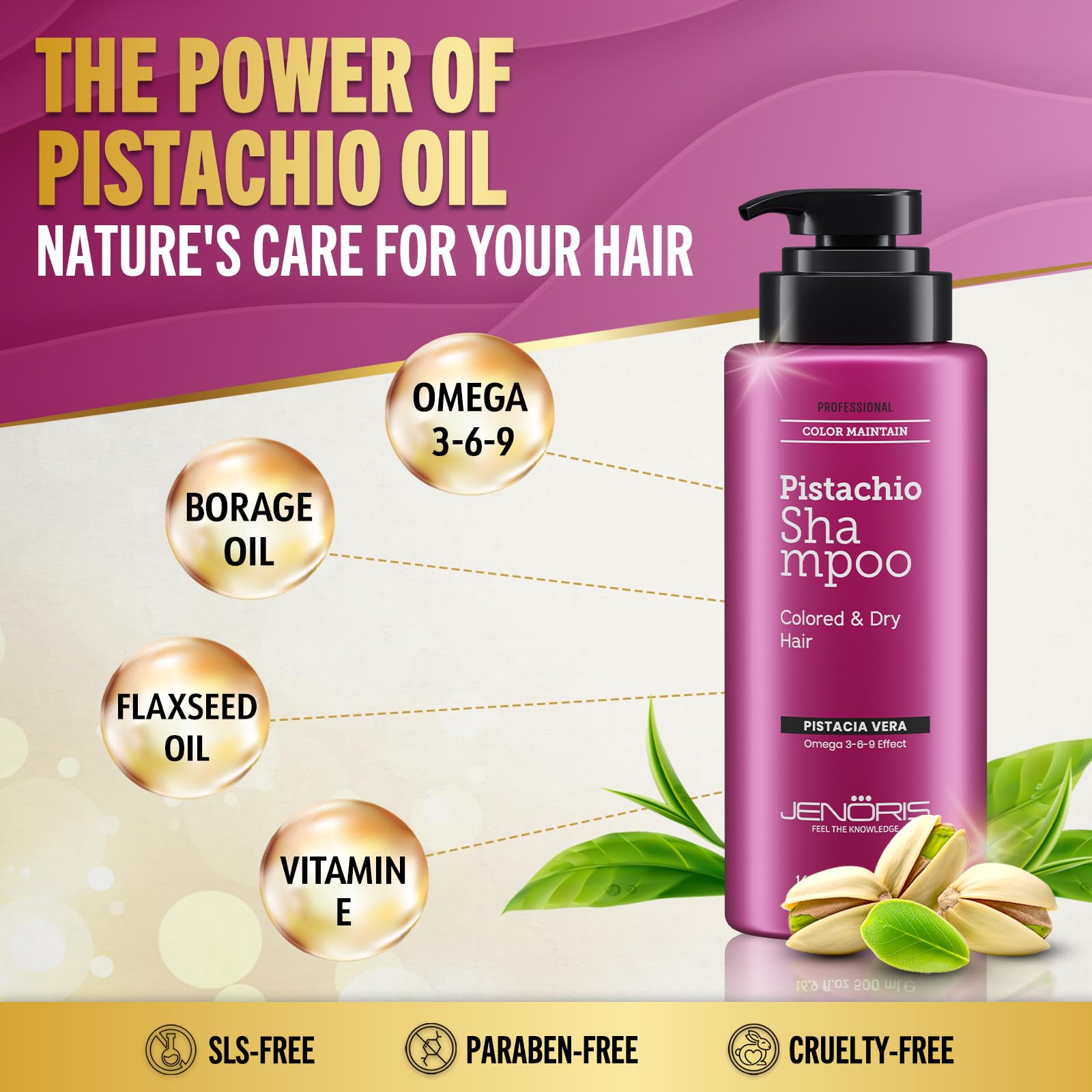 Jenoris Pistachio Shampoo, Conditioner & Hair Mask Set - Natural Hair Care for Dry Damaged Hair with Pistachio Oil & Vitamin E, Paraben & SLS Free, Salon-Quality Hydration & Repair - Perfect for Daily Use, Post-Color Treatment & Hair Recovery