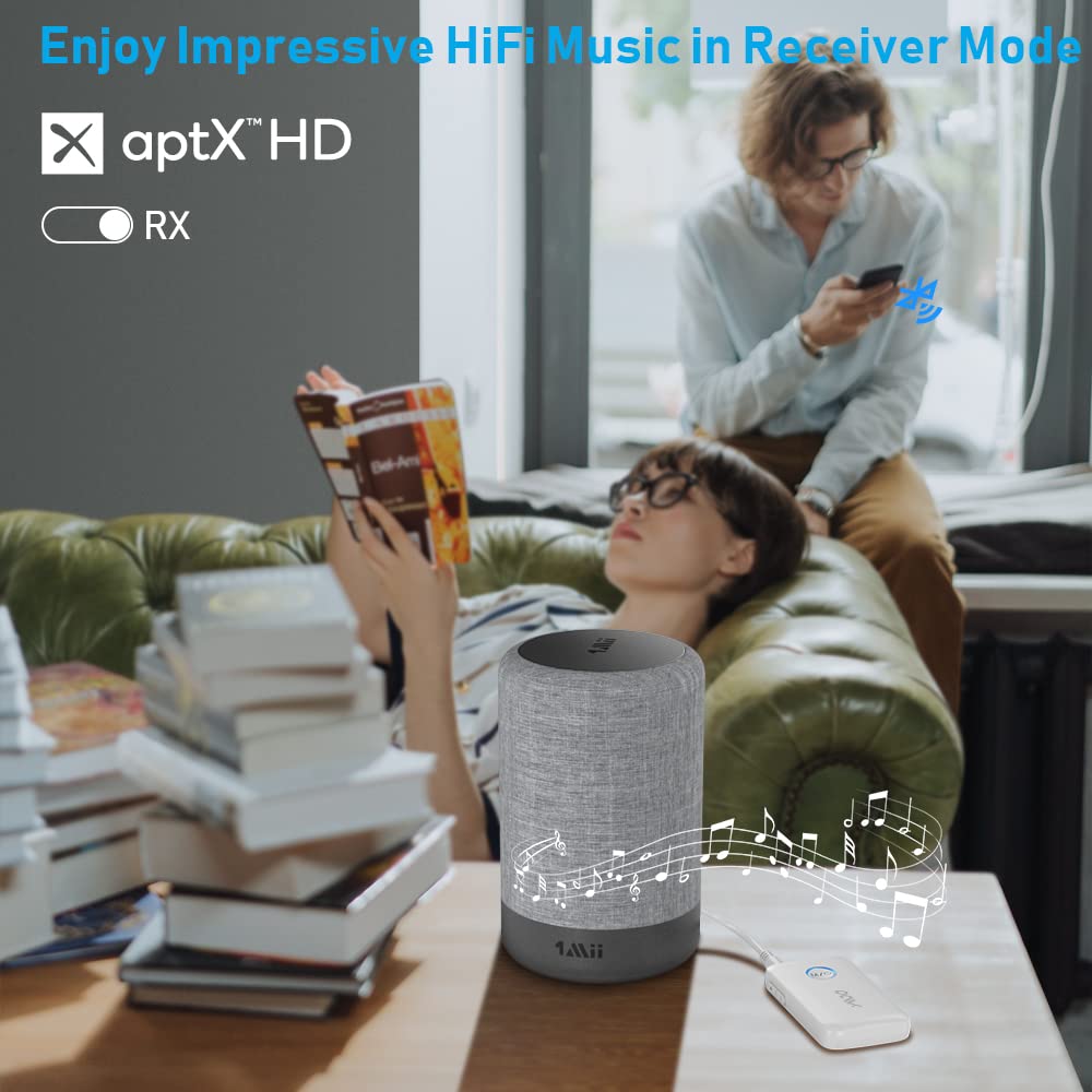 YMOO Bluetooth 5.3 Transmitter & Receiver - 2-in-1 Wireless Audio Adapter with 3.5mm Low Latency for TV, Headphones, Speakers | Perfect for Home Theater, Gaming & Music Streaming (White)