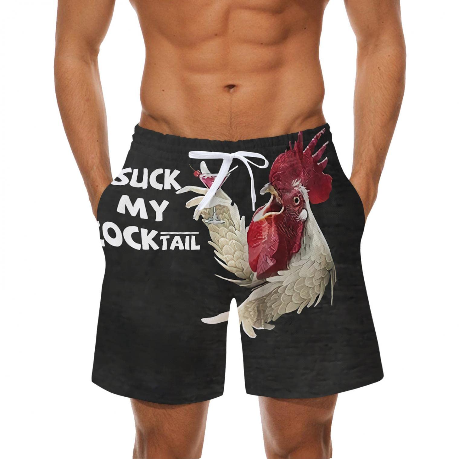 **Men's Quick-Dry Athletic Shorts with Lace-Up Design & Pockets - Funky Printed Workout Shorts for Gym, Running, Beach, Festival & Father's Day Gifts**