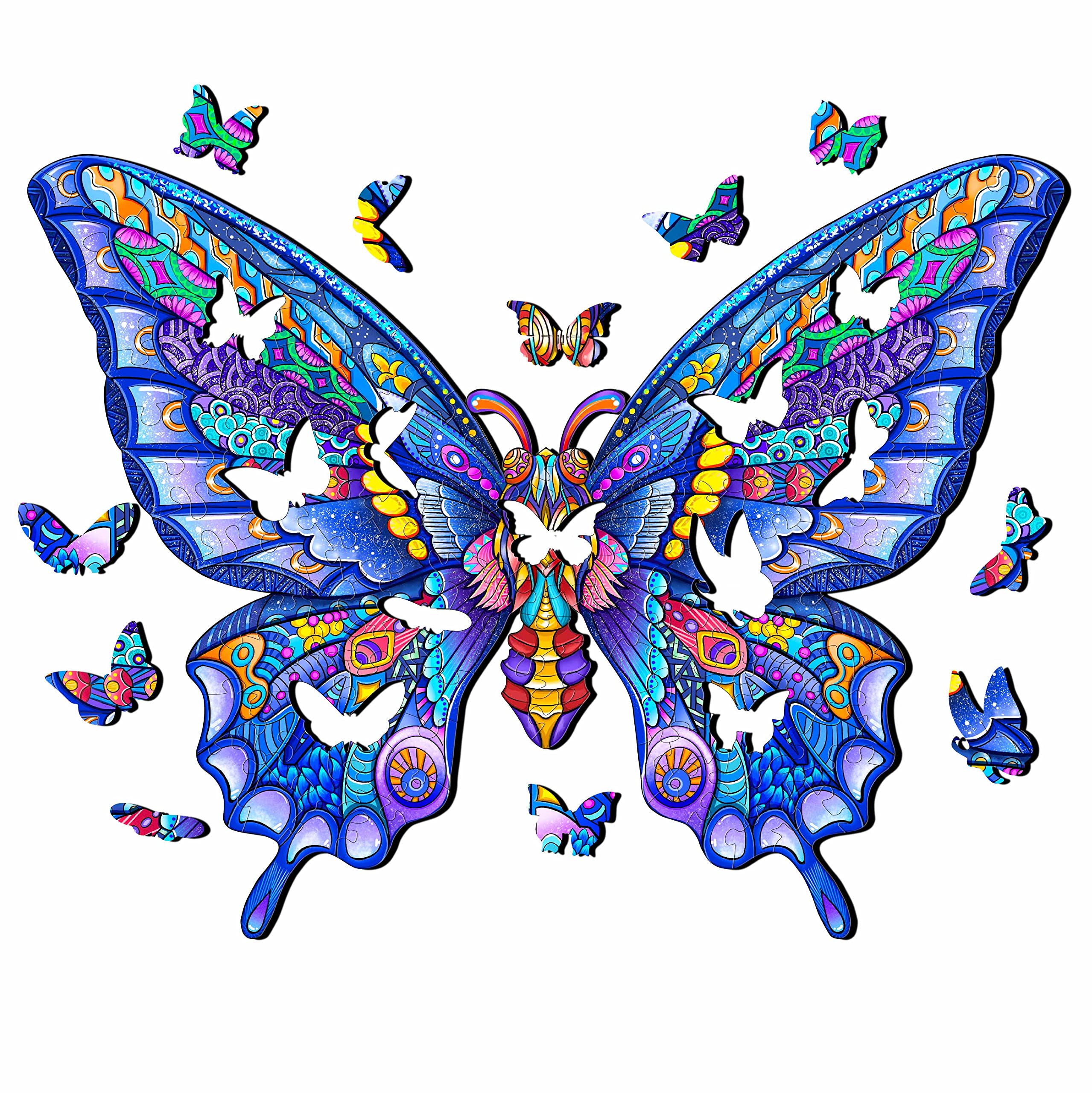 Premium Wooden Jigsaw Puzzle for Adults & Kids - 148-Piece Butterfly & Animal Shapes Puzzle with Wooden Storage Box (12.4 x 9.4 Inch) - Perfect for Family Game Night, Stress Relief & Home Decor