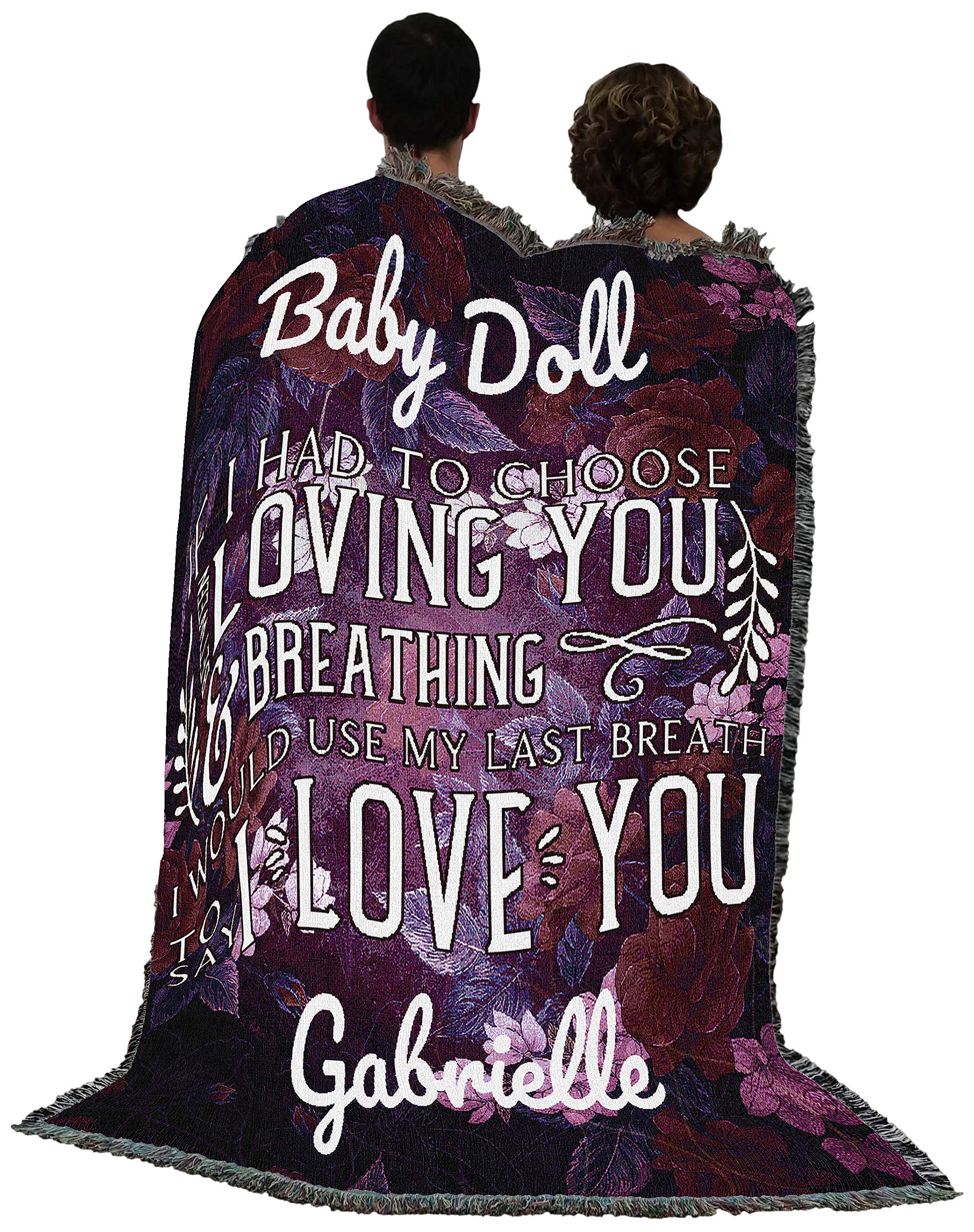 Personalized Purple Cotton Woven Throw Blanket - 'Breathing Loving You' Custom Gift Tapestry - Made in USA (72x54) - Perfect for Couples, Weddings & Cozy Home Decor