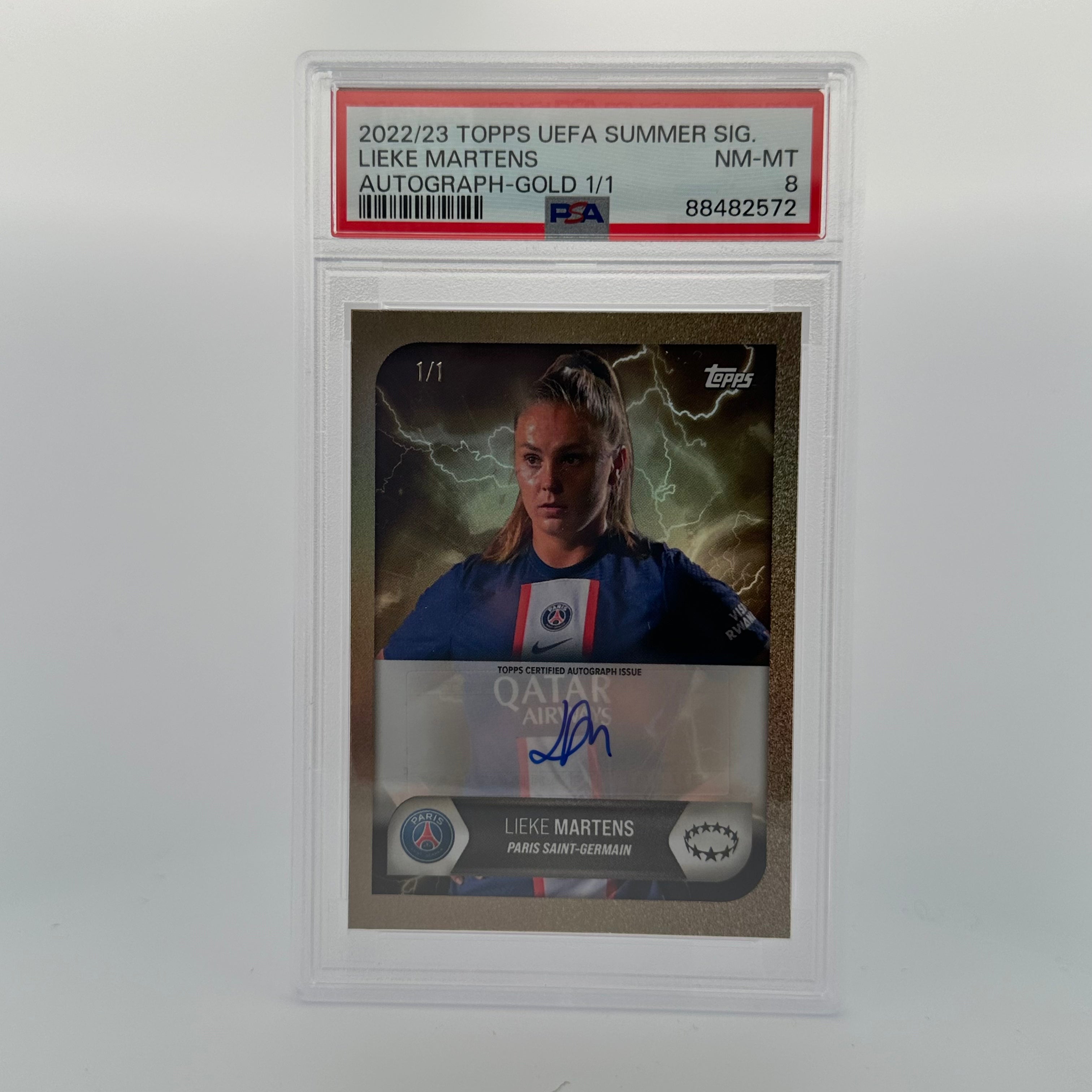2022/23 Topps UEFA Summer Auto Gold Lieke Martens PSA 8 Graded Soccer Trading Card - Perfect for Collectors, Fans & Sports Memorabilia Enthusiasts