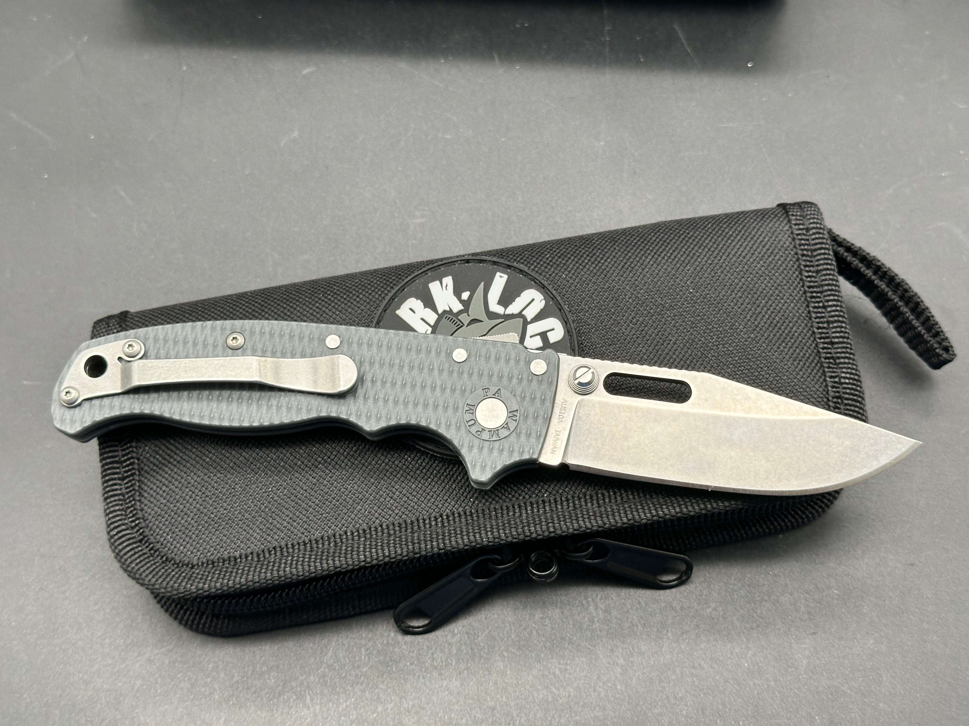 Demko AD20.5 Clip Point Folding Knife with Shark Lock - Gray Grivory Handle & Stonewashed 3.2