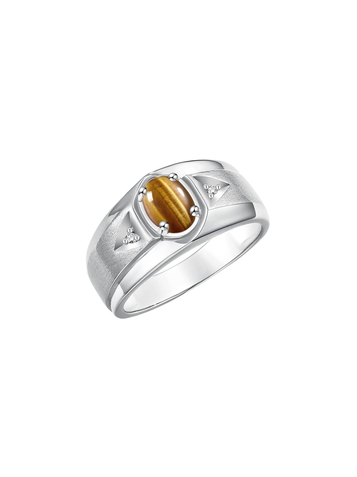 Rylos Men's Sterling Silver 7X5MM Oval Gemstone & Diamond Ring - Classic Birthstone Jewelry for Men, Sizes 8-13 | Perfect for Weddings, Anniversaries & Special Occasions