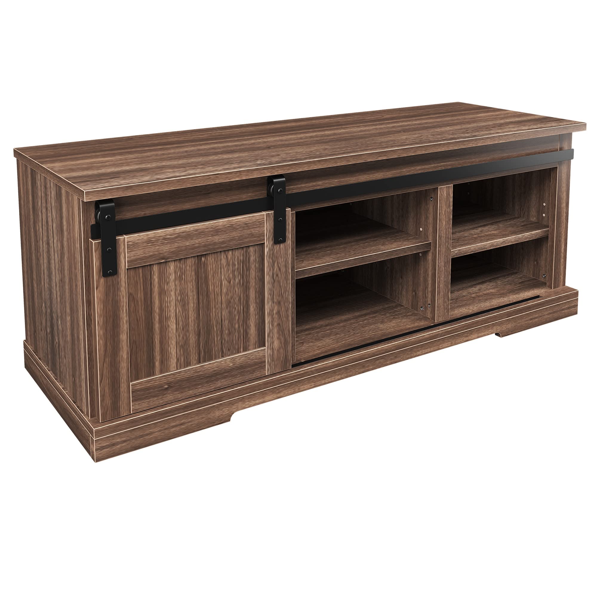 TXXM Barnwood Storage Bench with Sliding Door & Adjustable Shelf - Entryway Organizer, Hallway Shoe Storage, Mudroom Seating Solution