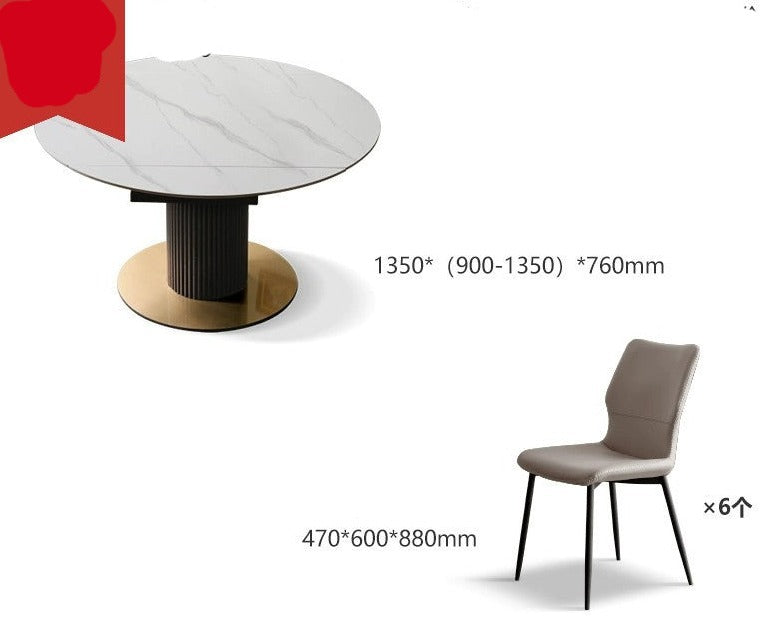 Solid Oak Wood Round Extendable Dining Table with Rotating Lazy Susan - Light Luxury Rock Board Design for Modern Kitchen & Dining Room