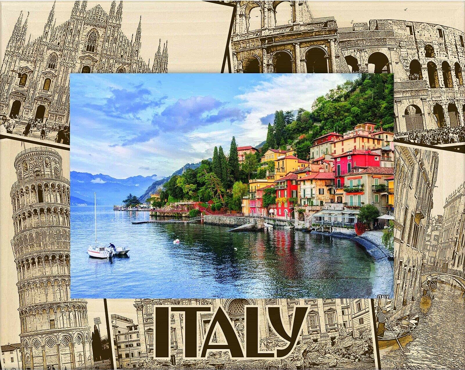 Laser Engraved Wood Picture Frame - Saddle Mountain Italy Landscape Collage Souvenir (8x10 inches) - Perfect for Home Decor, Office Gifts & Travel Memories