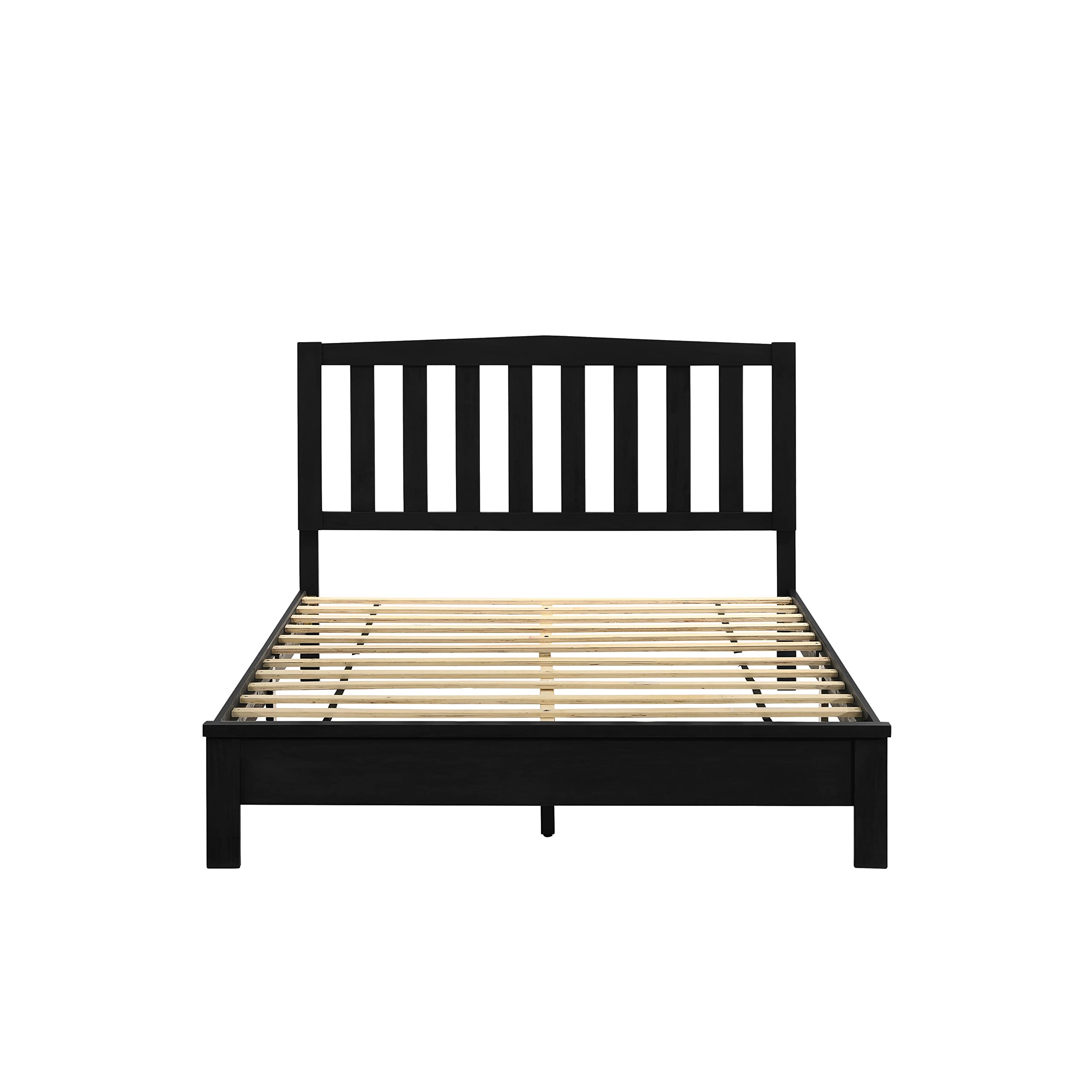 Leo Solid Wood Full Size Platform Bed Frame - Classic Modern Design, Black - Perfect for Bedroom, Guest Room & Small Space Furniture