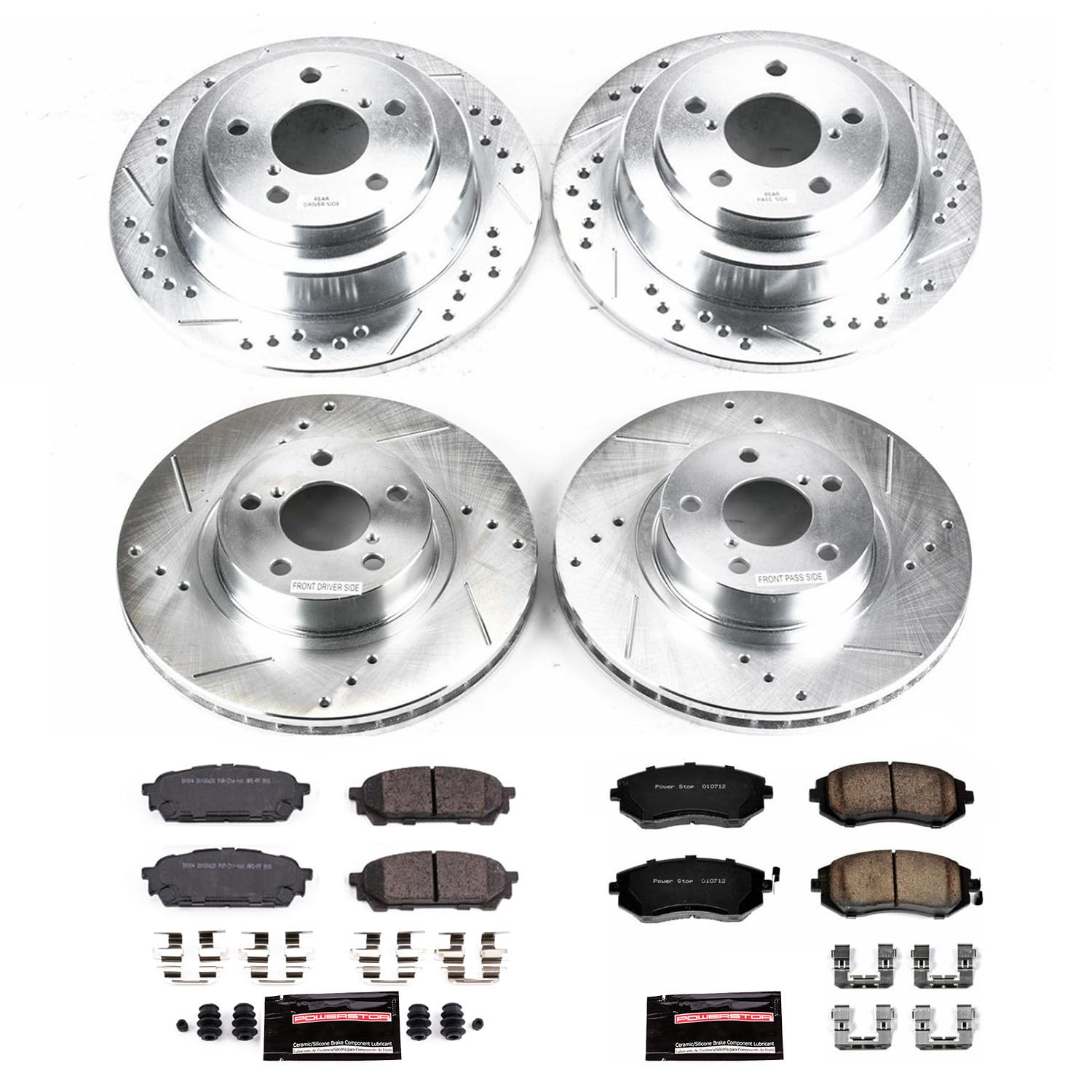 Power Stop K1127 Z23 Carbon Fiber Brake Pads & Drilled Slotted Rotors Kit - Compatible with Saab 9-2X (2005-2006) & Subaru Impreza (2003-2007) | High-Performance Braking for Street & Track Use