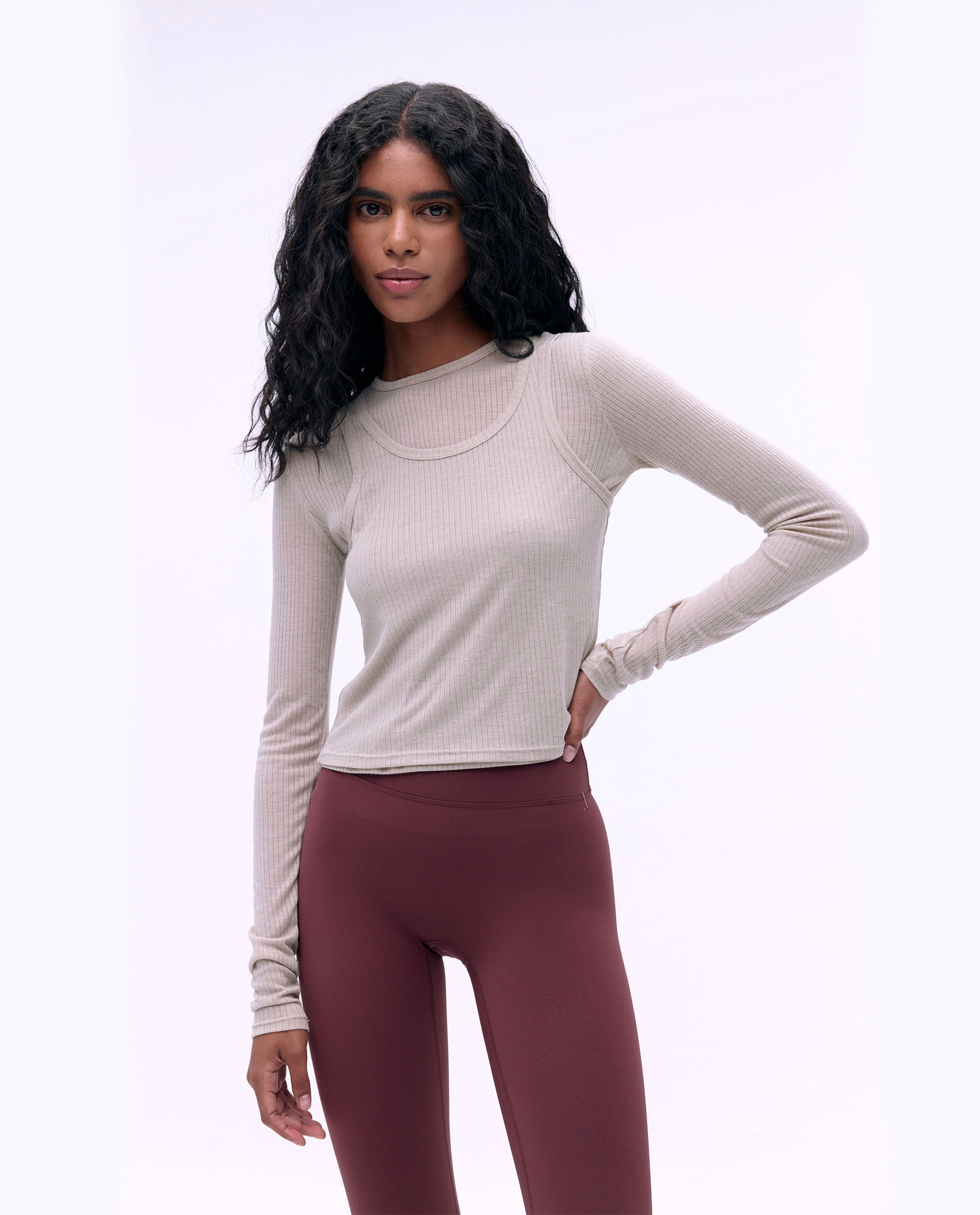 Lightweight Rib Layered T-Shirt for Women - Soft Stretch Comfort Fit Casual Top - Perfect for Everyday Wear, Workouts & Layering Outfits