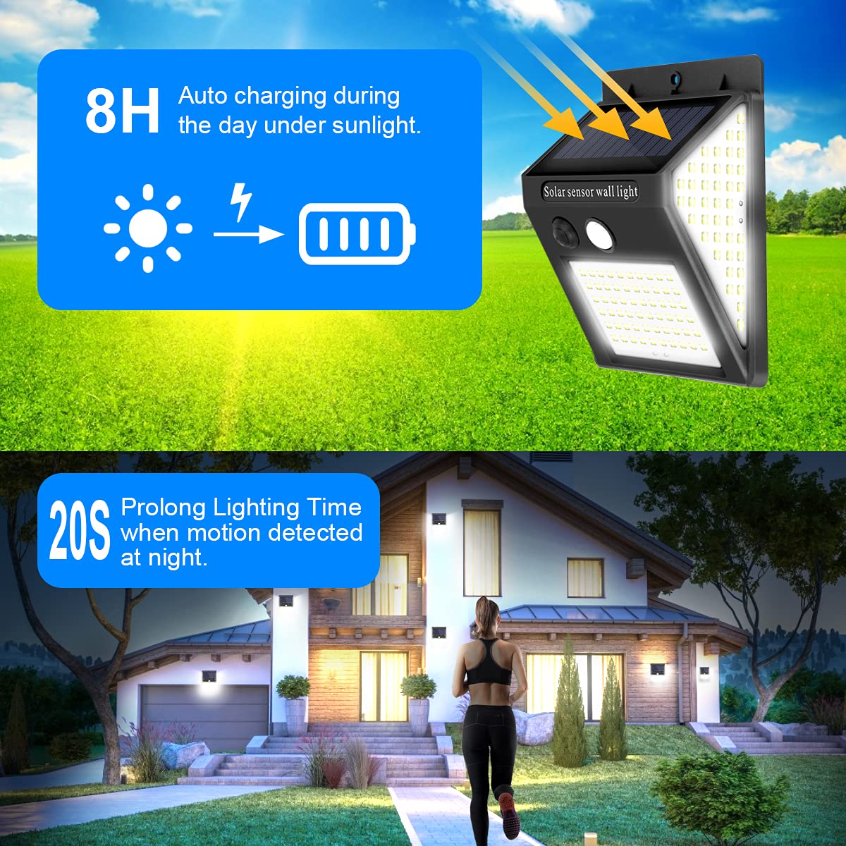 140 LED Solar Security Lights Outdoor with Motion Sensor - 270° Wide Angle, 3000 Lumens, Waterproof - Perfect for Fence, Backyard, Front Door, Deck, Patio & Garden Lighting (2 Pack)