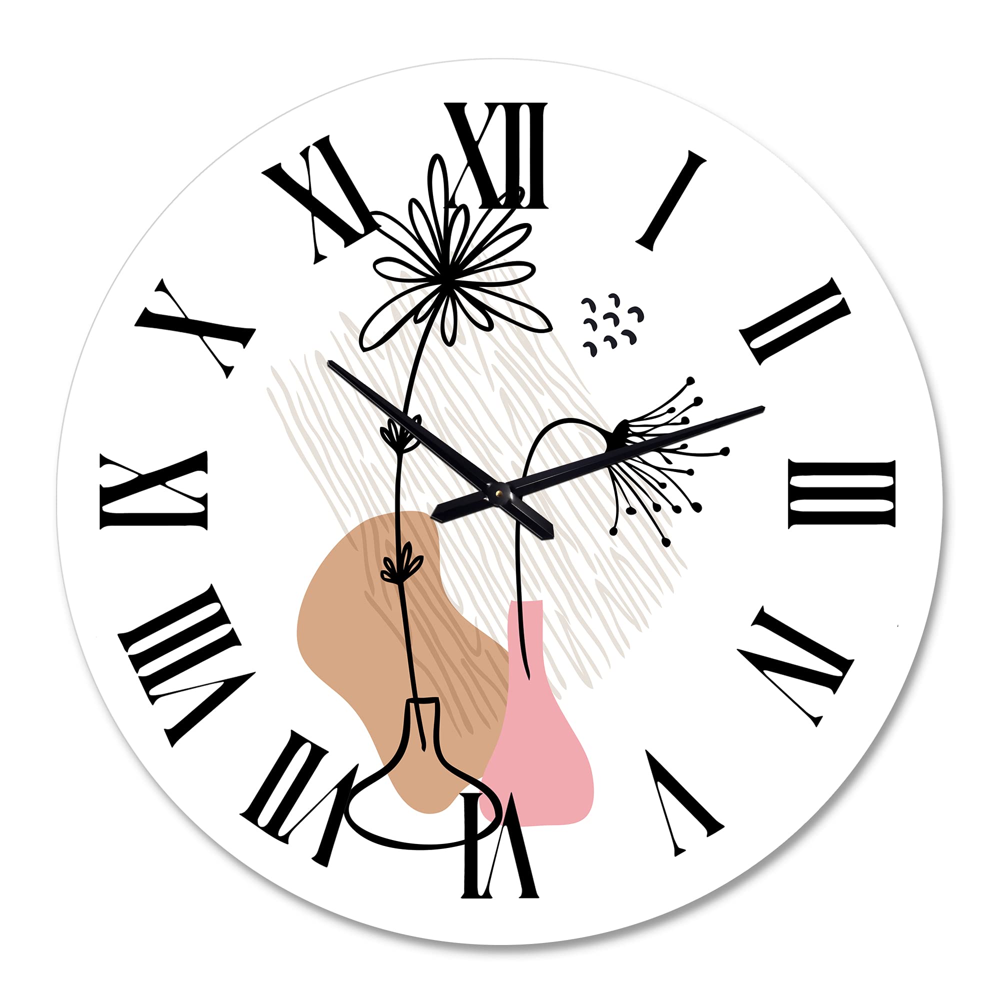 DesignQ Modern Abstract Floral Wall Clock - Minimalist Large Wall Art for Living Room, Bedroom & Office Decor | Perfect for Home, Office & Gift Giving