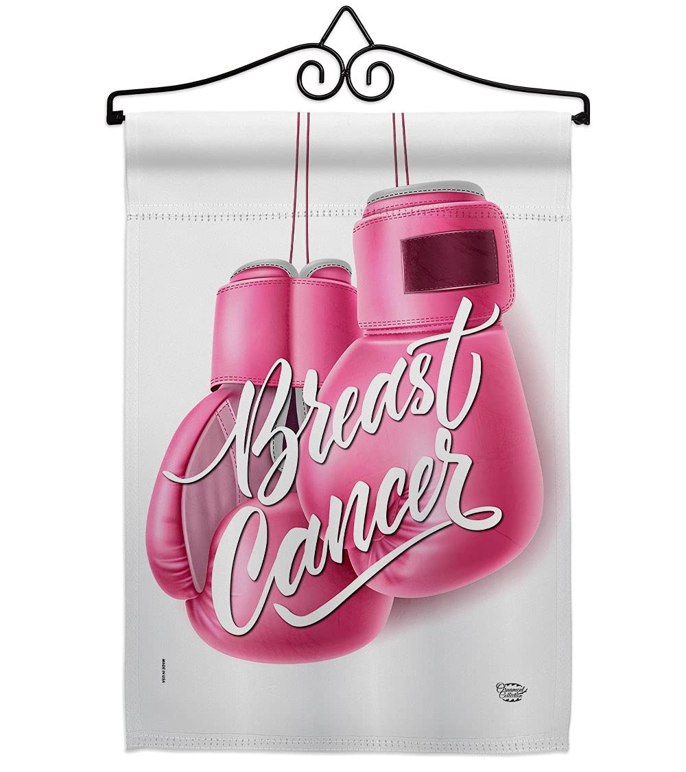 Pink Fighter Garden Flag Set - Double-Sided 13x18.5 Inch Inspirational Survivor Ribbon Wall Hanger for Cancer, Autism & Breast Cancer Awareness - Made in USA - Perfect for Yard, House Decoration & Gift Giving