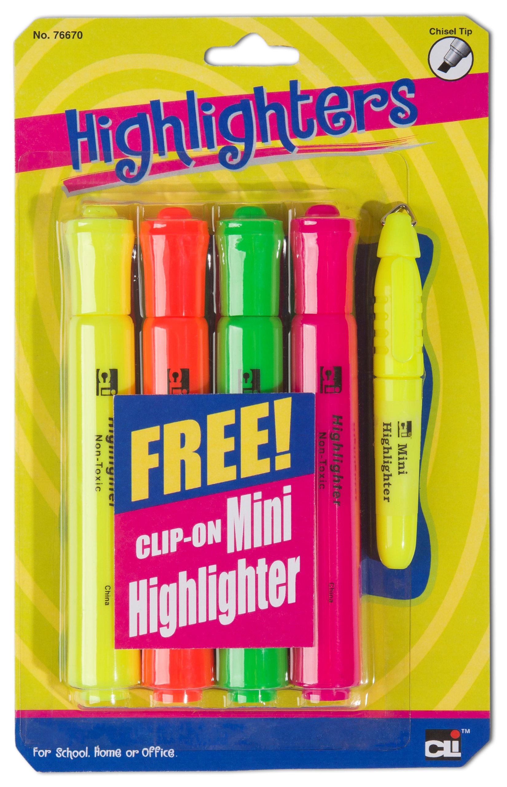 Charles Leonard 5-Pack Highlighters - Pink, Orange, Yellow, Green - for Office & Study