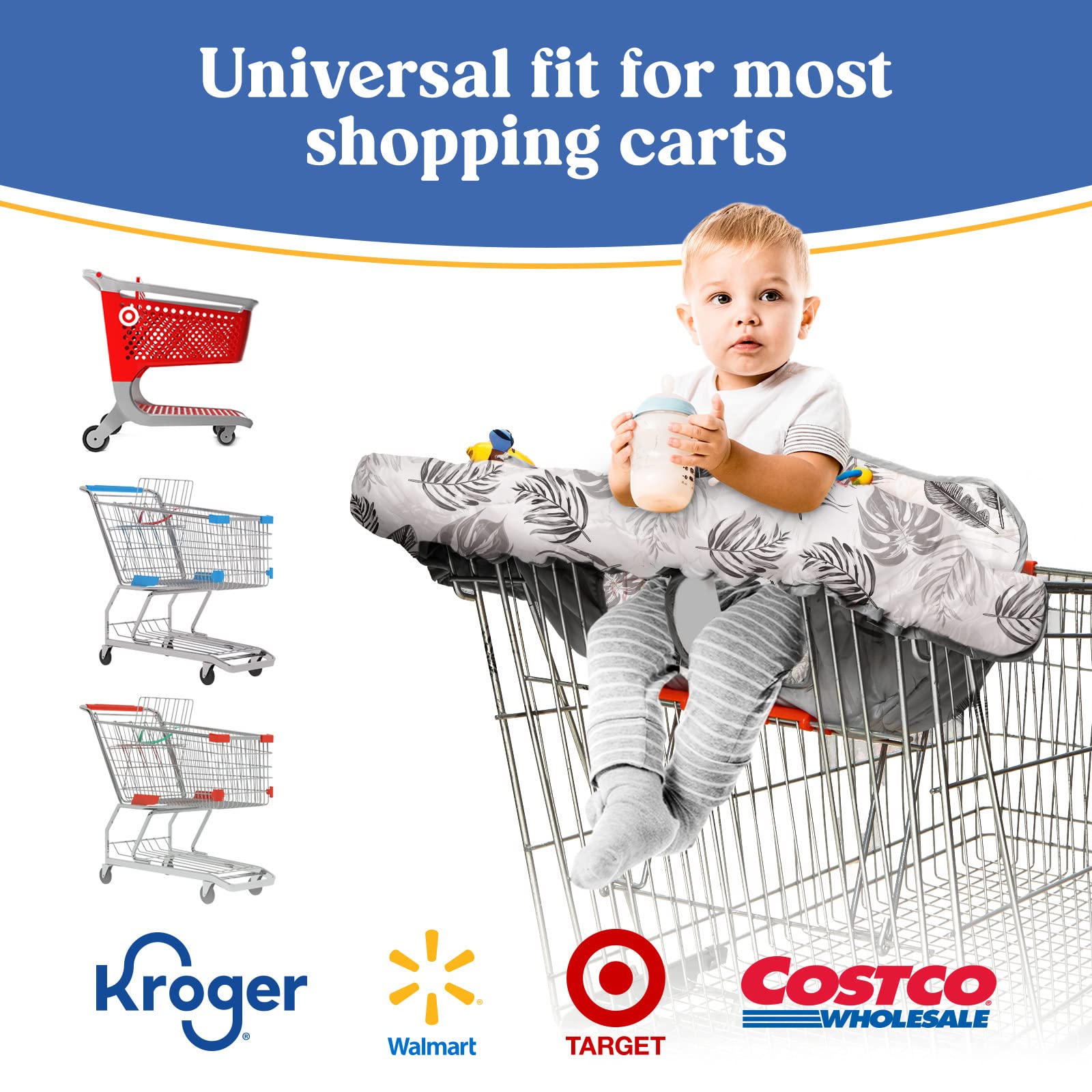 PILLANI Baby Shopping Cart Cover & High Chair Cover - Universal Fit for Boys & Girls - Soft, Washable Grocery Cart & Restaurant Seat Protector - Perfect for Shopping, Dining Out & Travel