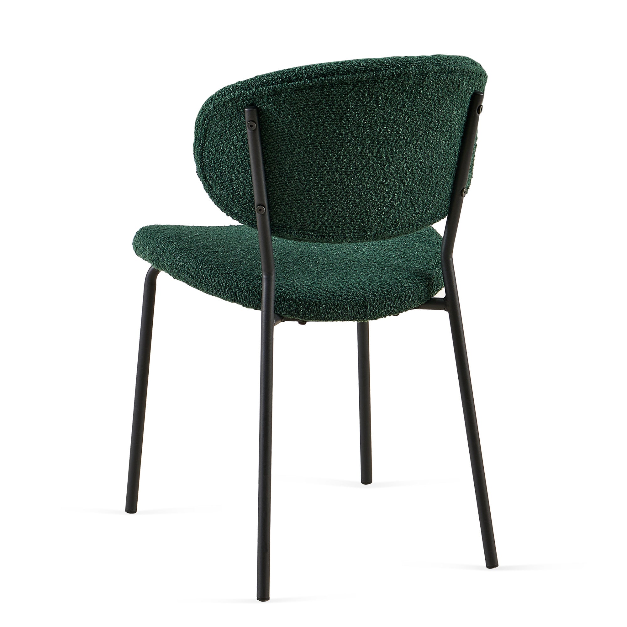 Dark Green Boucle Fabric Dining Chairs Set of 2 - Modern Upholstered Chairs with Sturdy Metal Legs for Dining Room, Kitchen & Living Room | Perfect for Small Spaces, Breakfast Nooks & Contemporary Home Decor