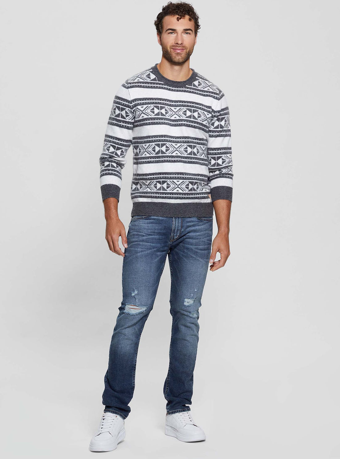 Ezekiel Crew Neck Jacquard Sweater for Men | Soft Knit Pullover | Vintage Style Winter Sweater | Perfect for Casual Wear & Holiday Outfits