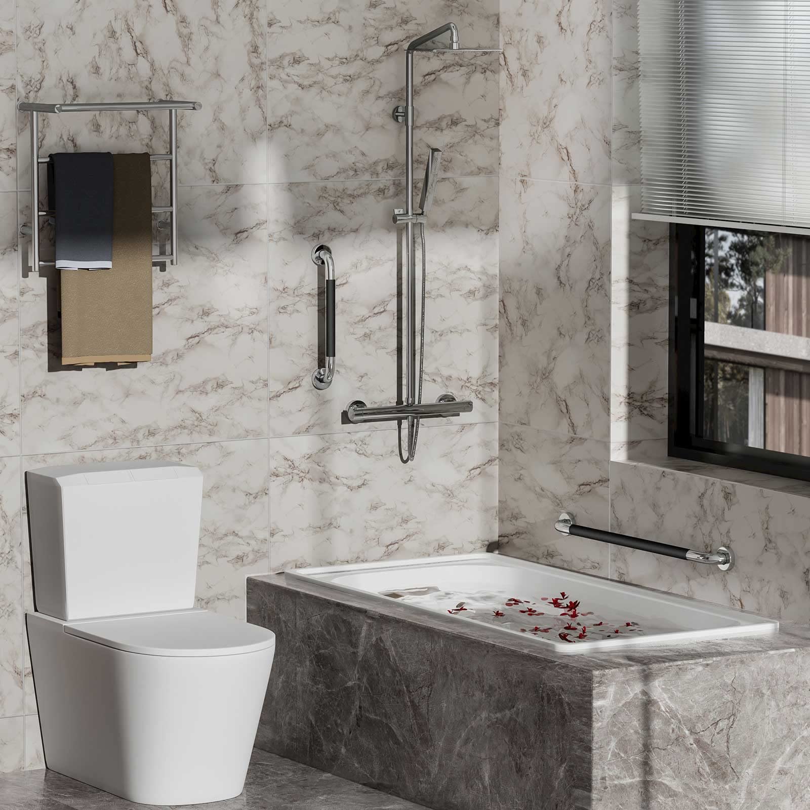 Stainless Steel Bathroom Grab Bars for Elderly Safety - 16 Inch, Non-Slip Shower & Bathtub Handrails